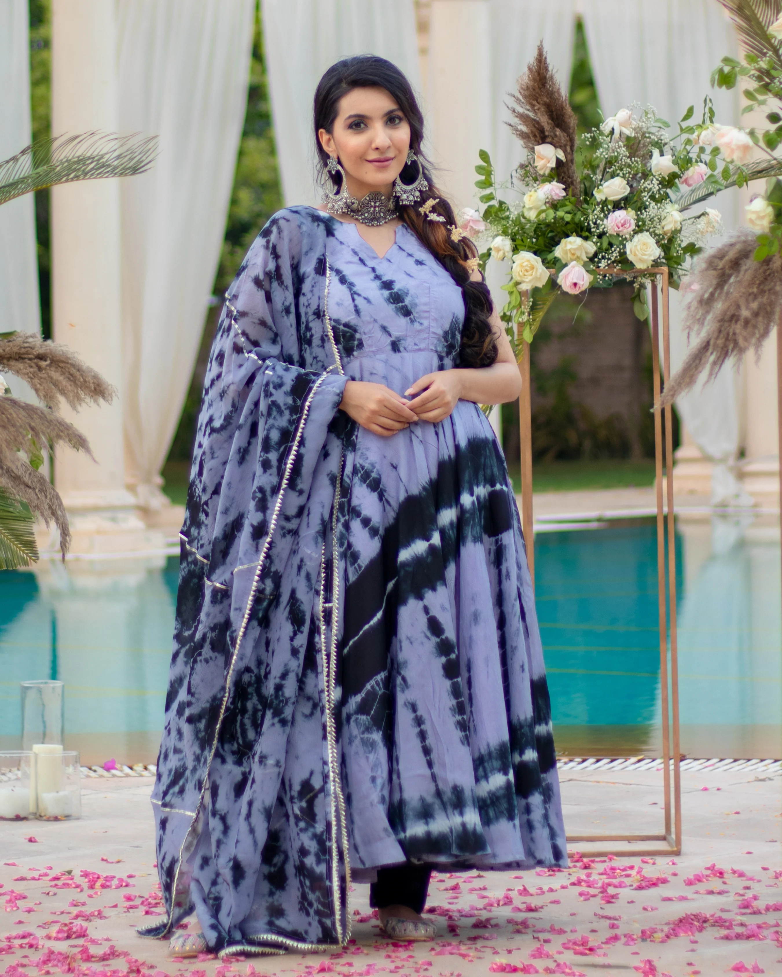 Black Bean Tie & Dye Silk Suit Set - Image 4