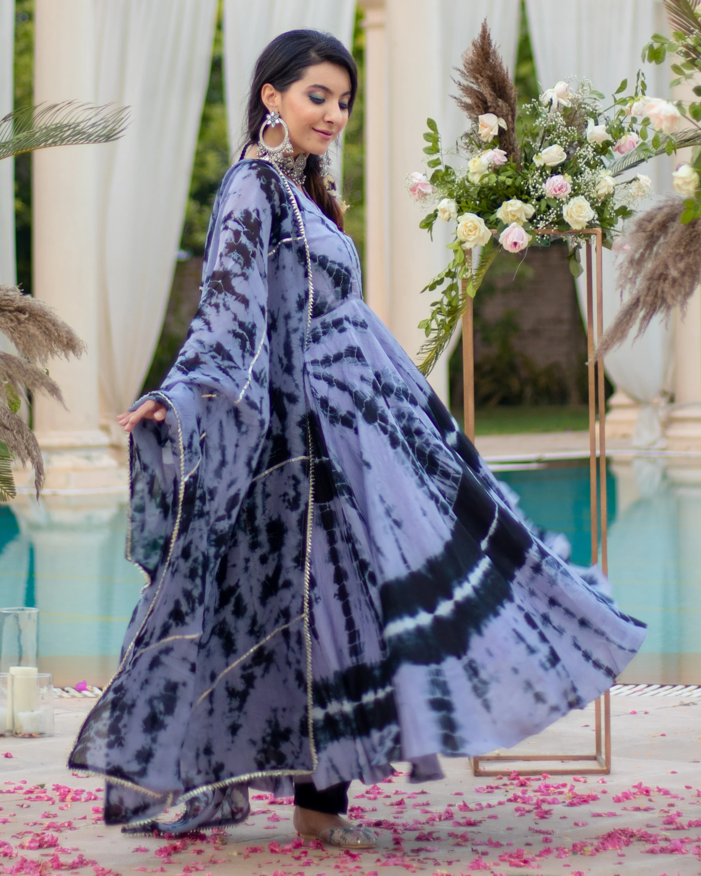 Black Bean Tie & Dye Silk Suit Set - Image 5