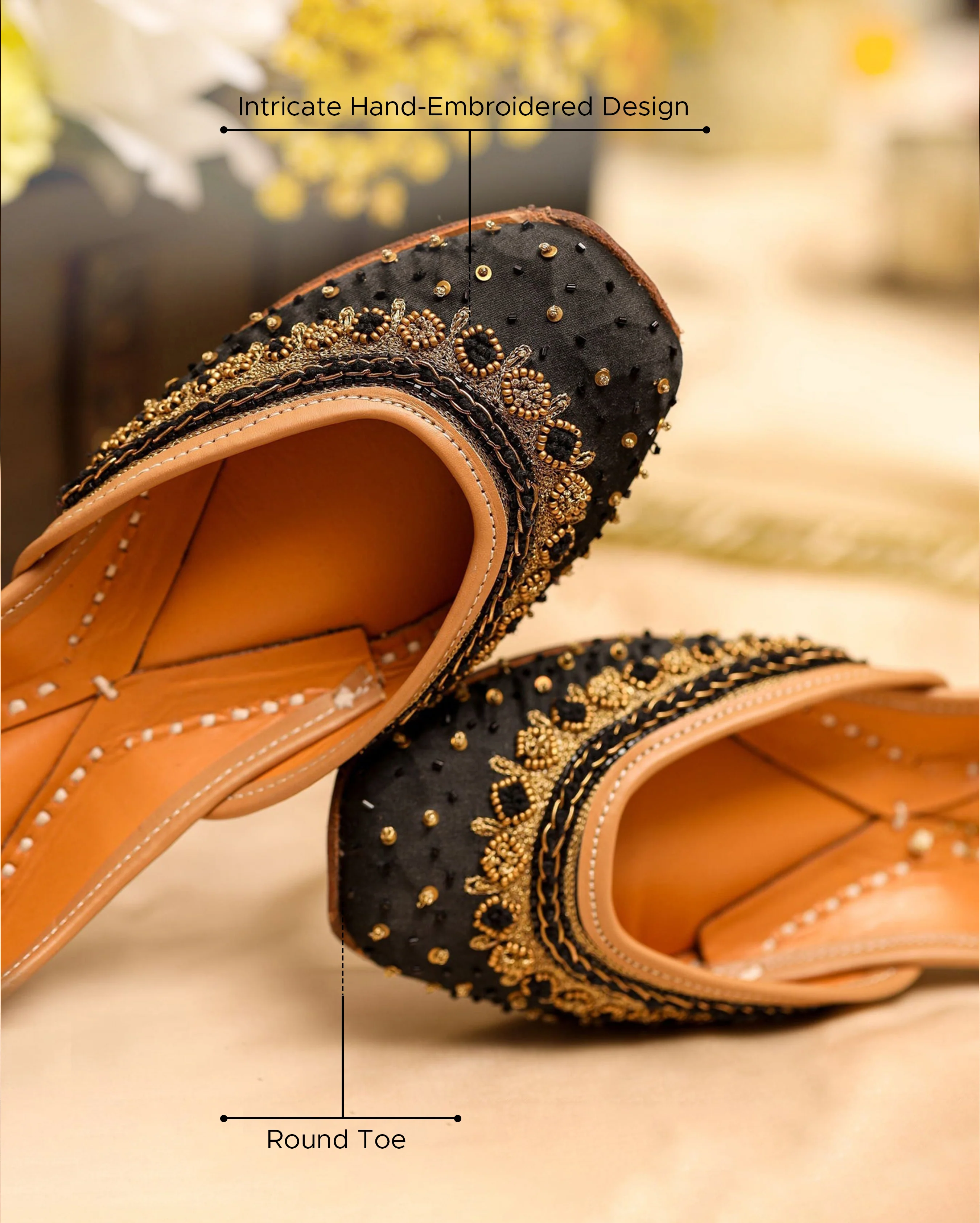 Black Golden Beats Handcrafted Jutti - Image 2