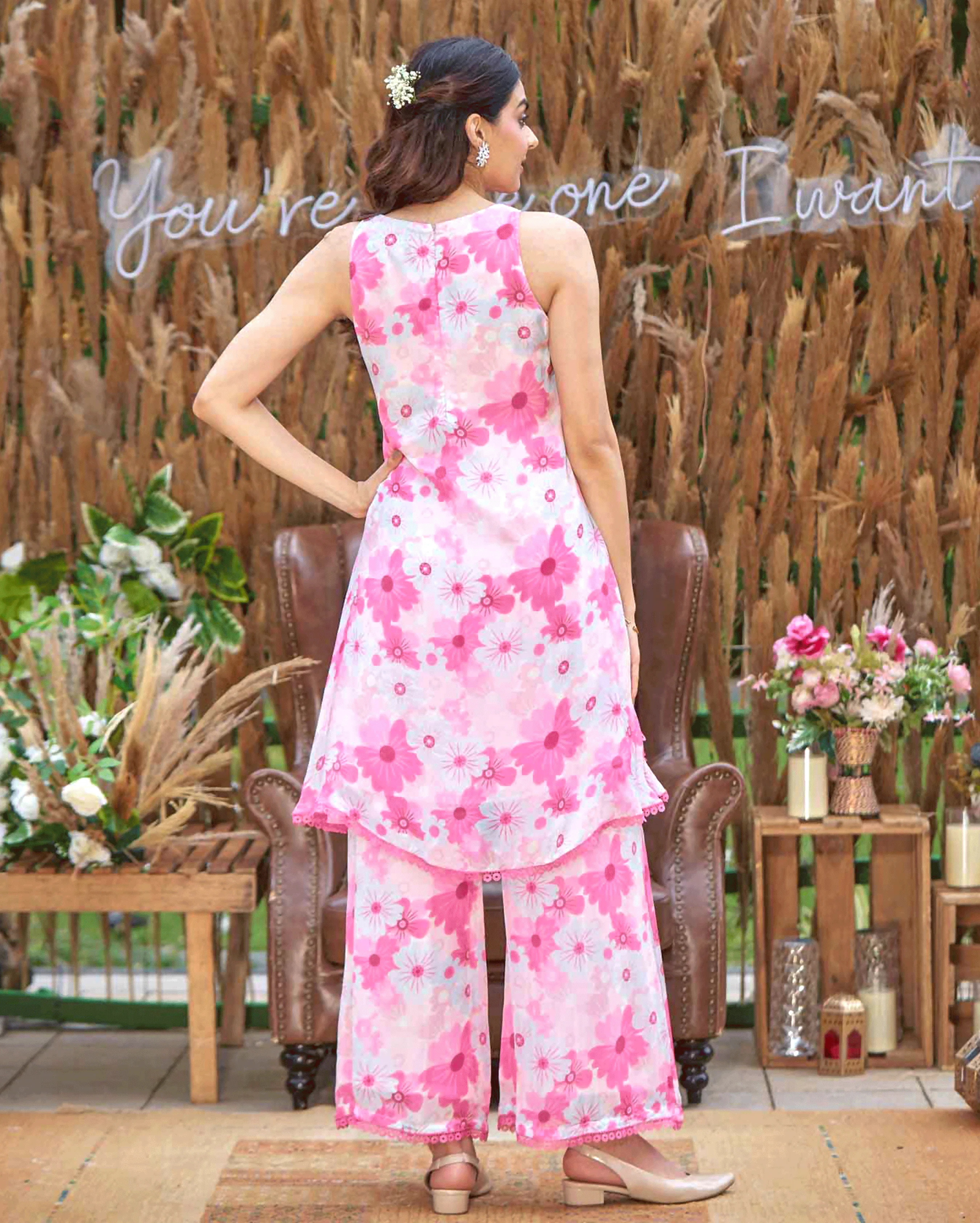 Blossam Pink Printed Silk Coord Set - Image 4