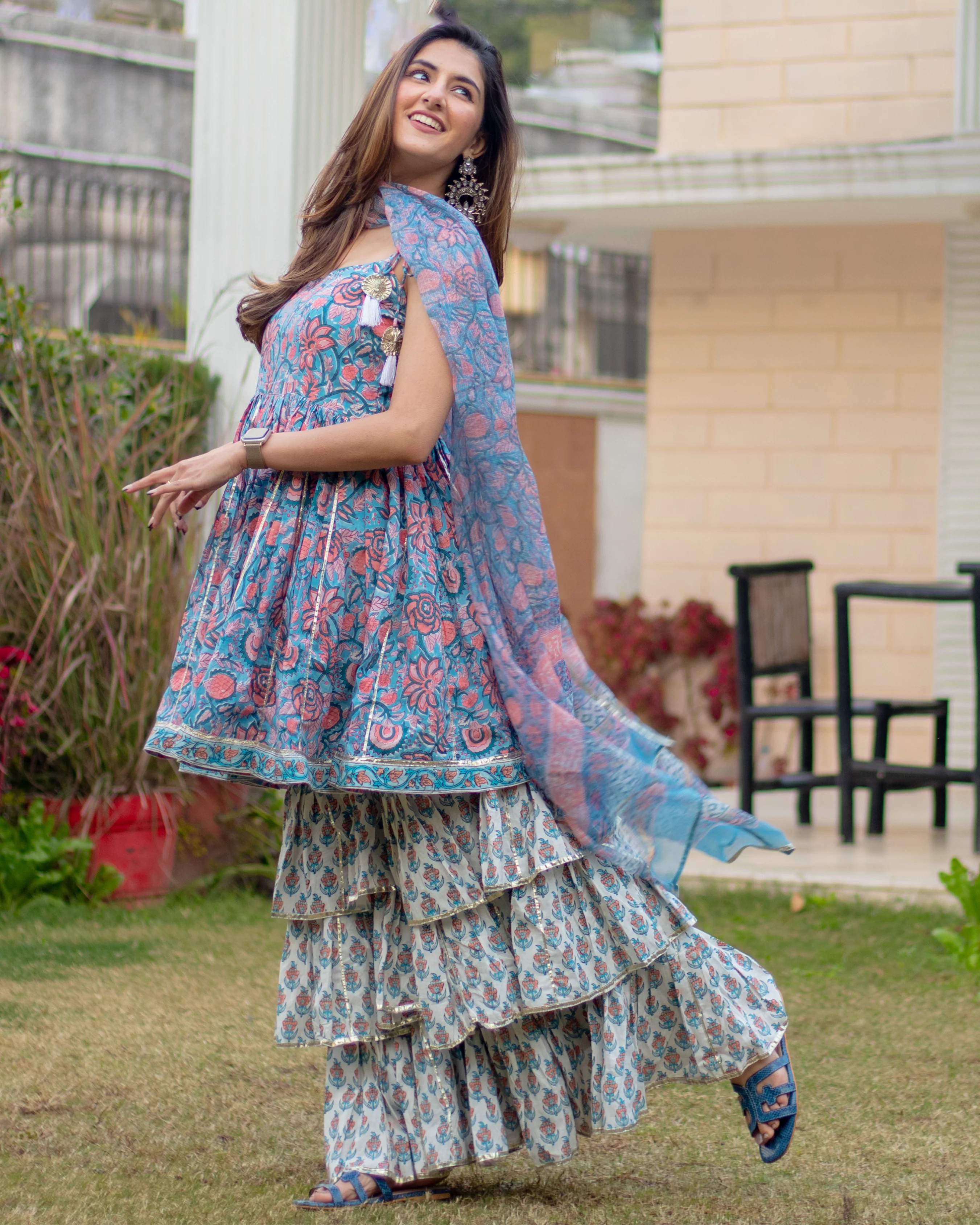 BLUE HEAVEN HANDBLOCK SHARARA SET - Image 3
