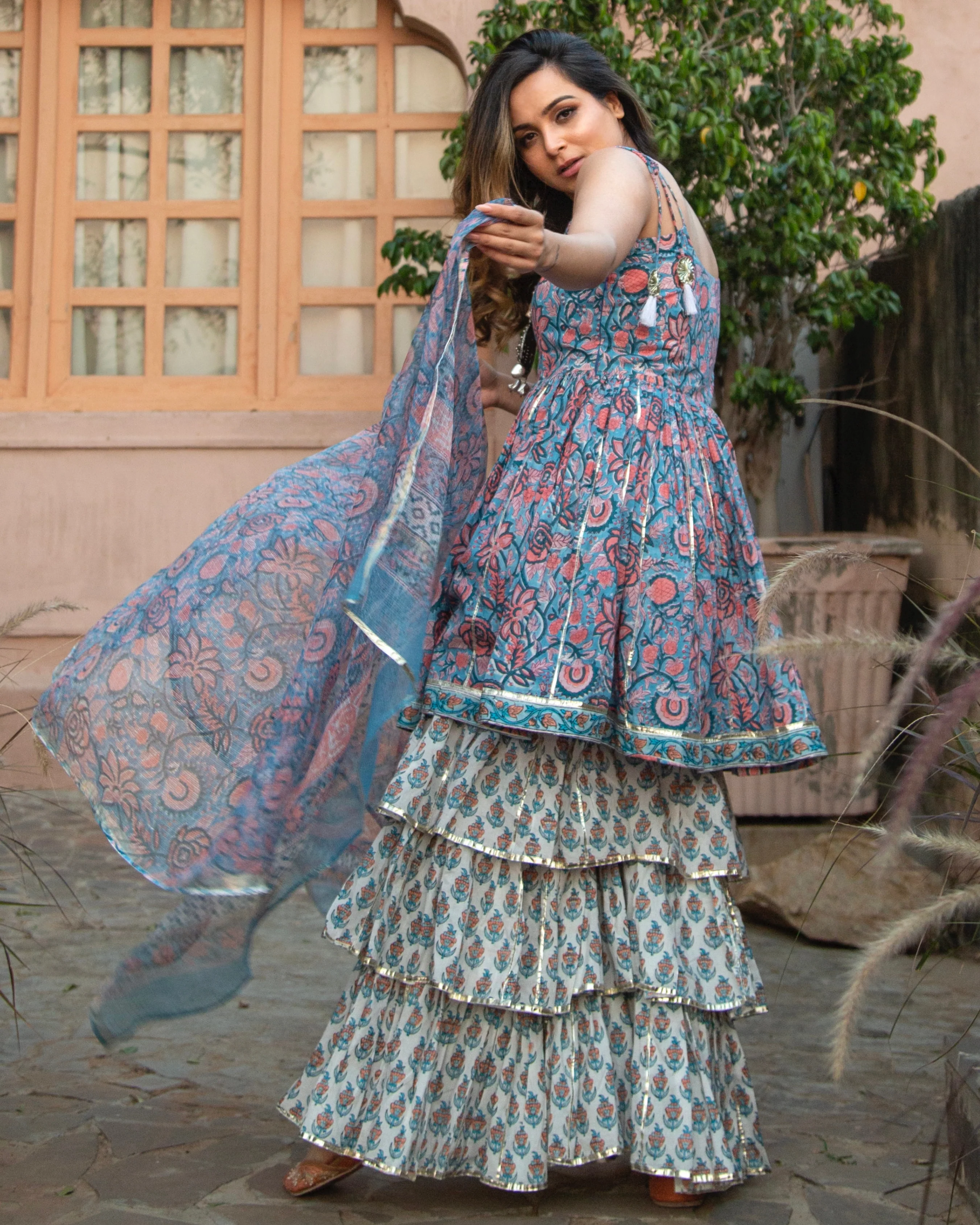 BLUE HEAVEN HANDBLOCK SHARARA SET - Image 6