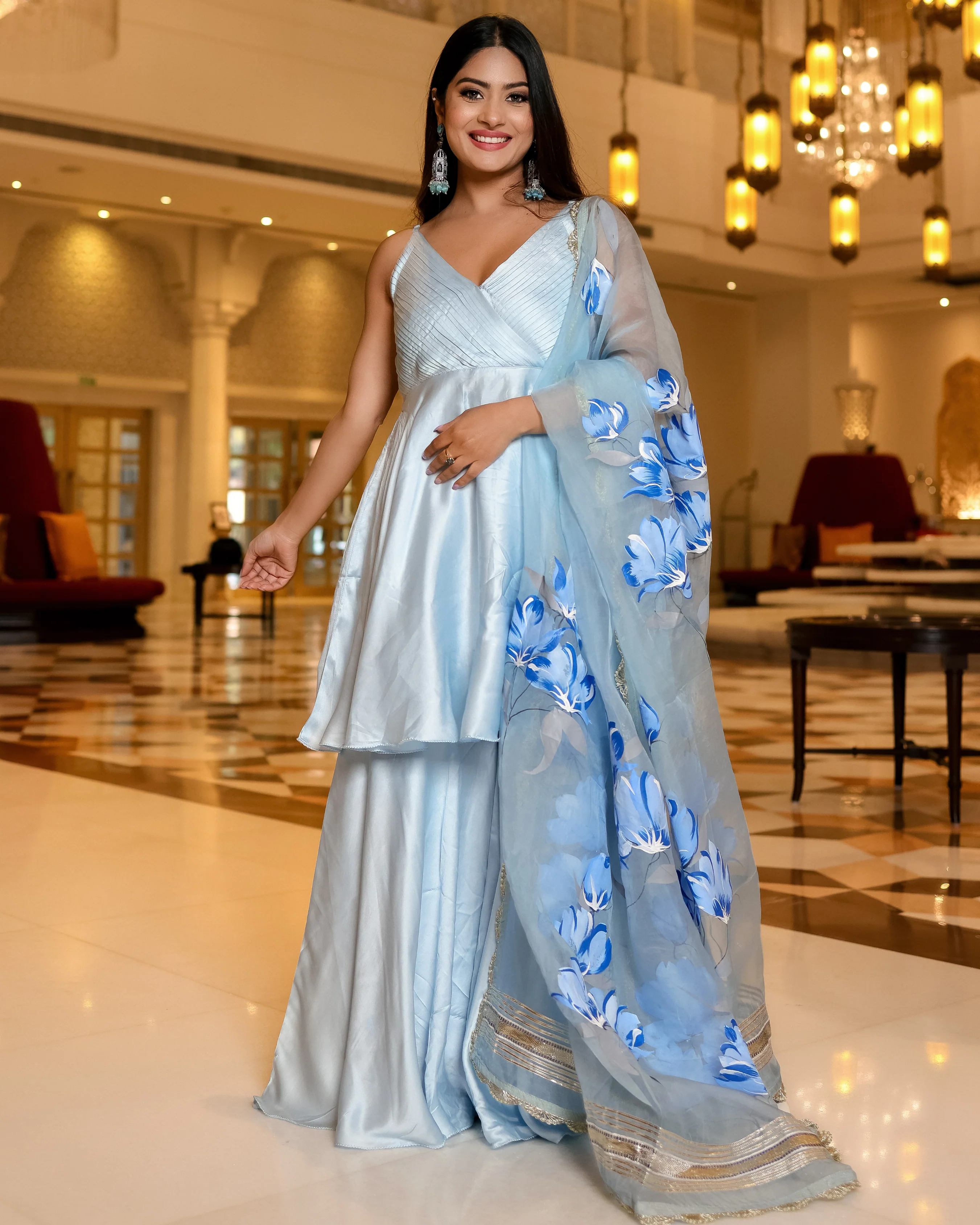 Blue Horizon Handpainted Sharara Set - Image 5