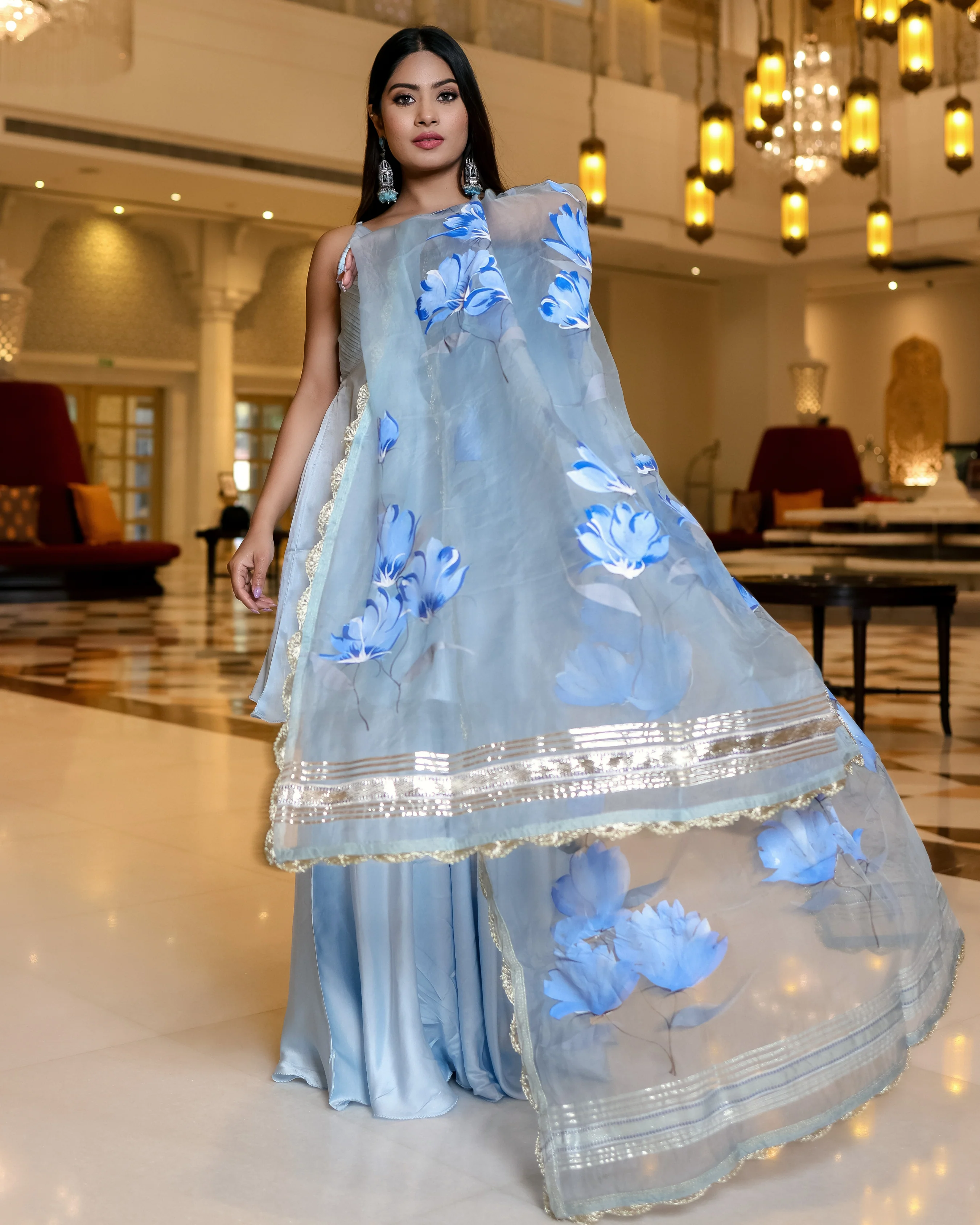 Blue Horizon Handpainted Sharara Set - Image 6