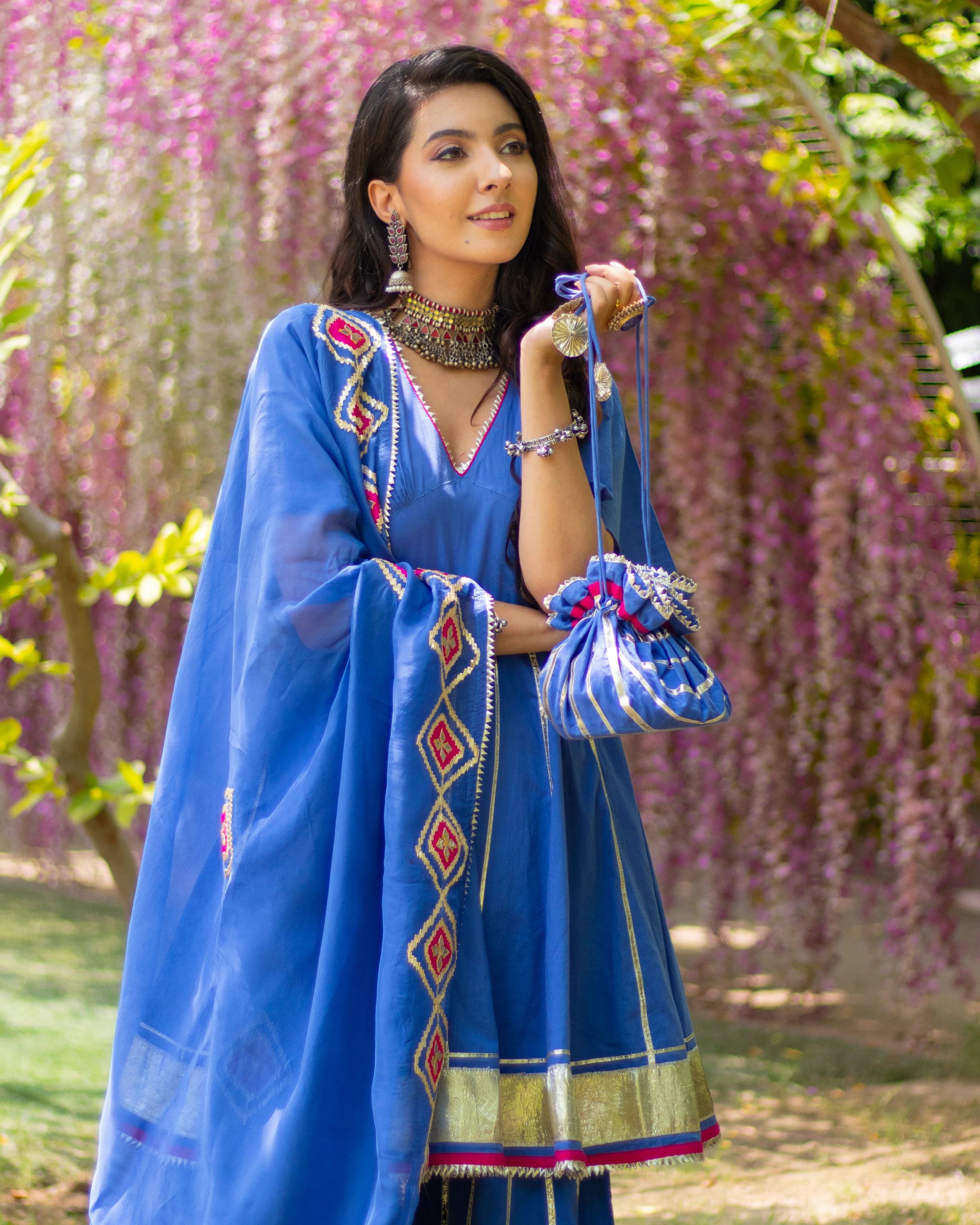 Blue Melody Gota Sharara Set With Gota Potli - Image 8