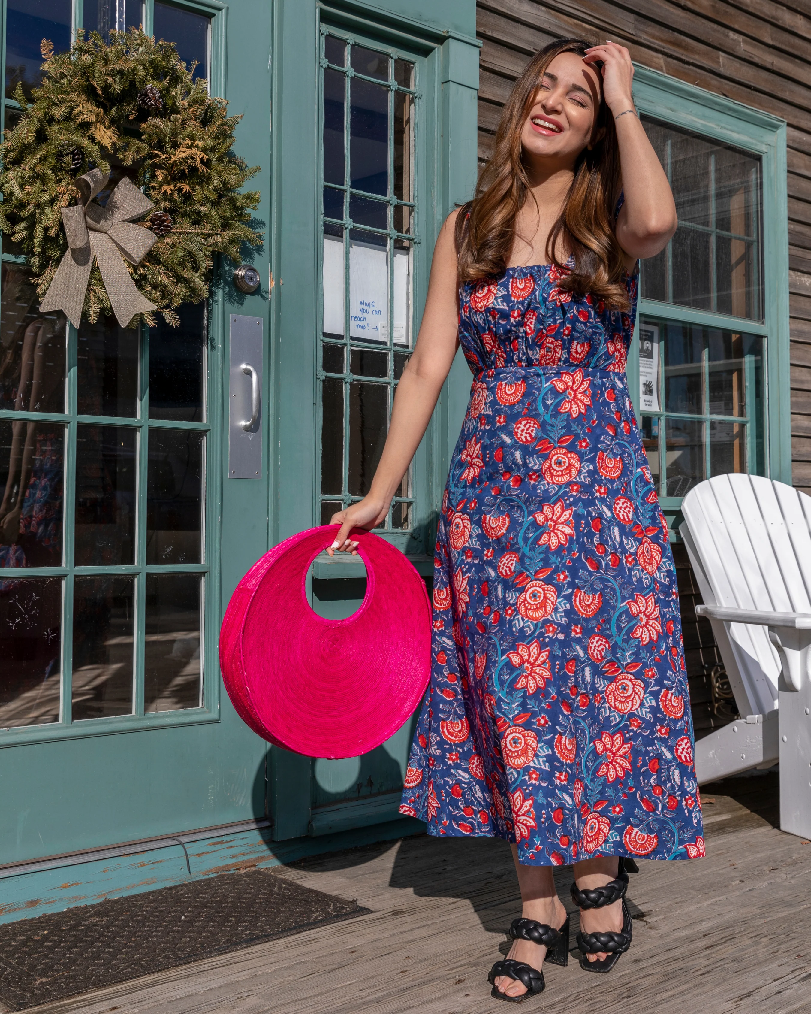 Blue Morpho Handblock Cotton Dress - Image 4