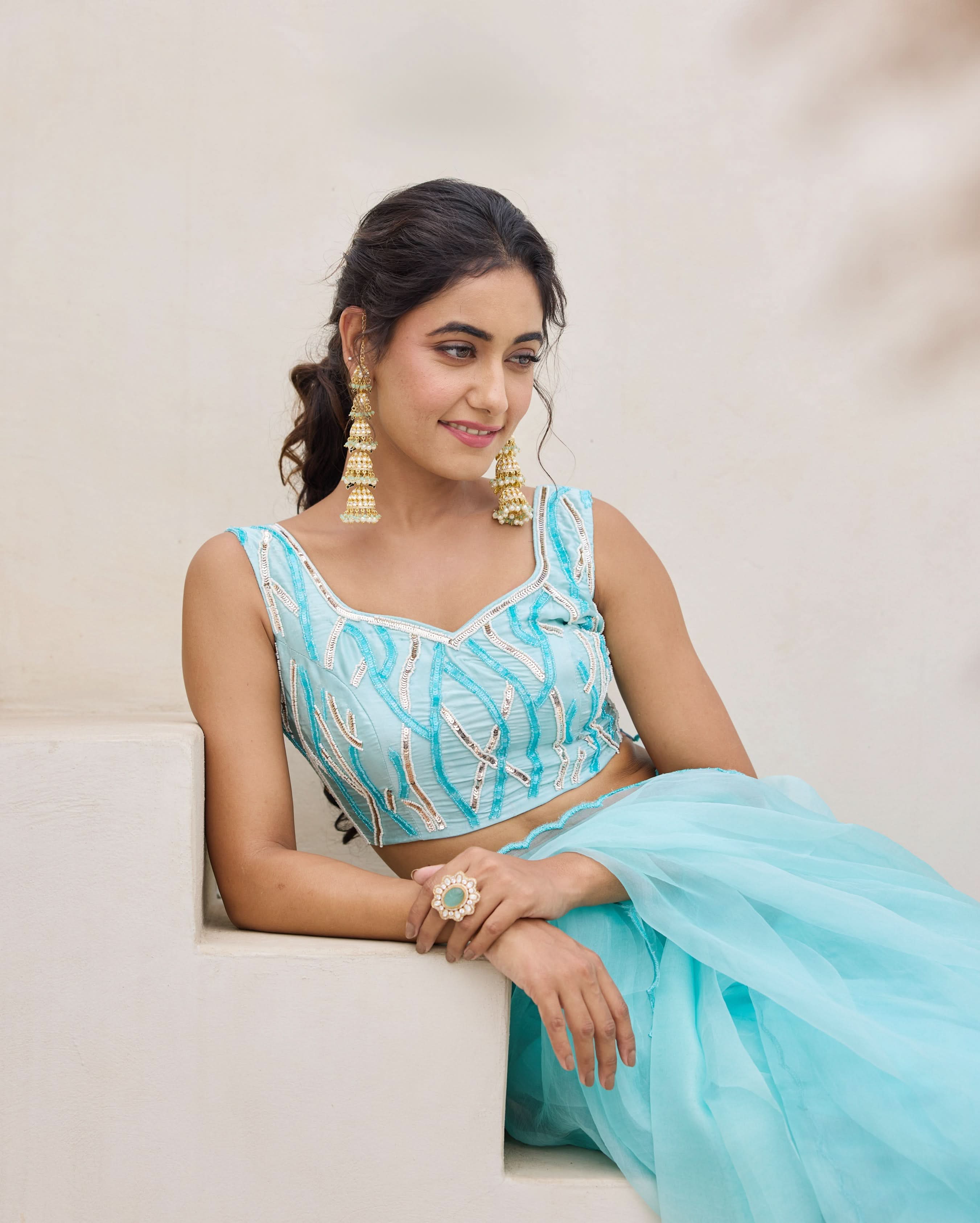 Blue Petal Satin Embroidered Blouse - Image 4