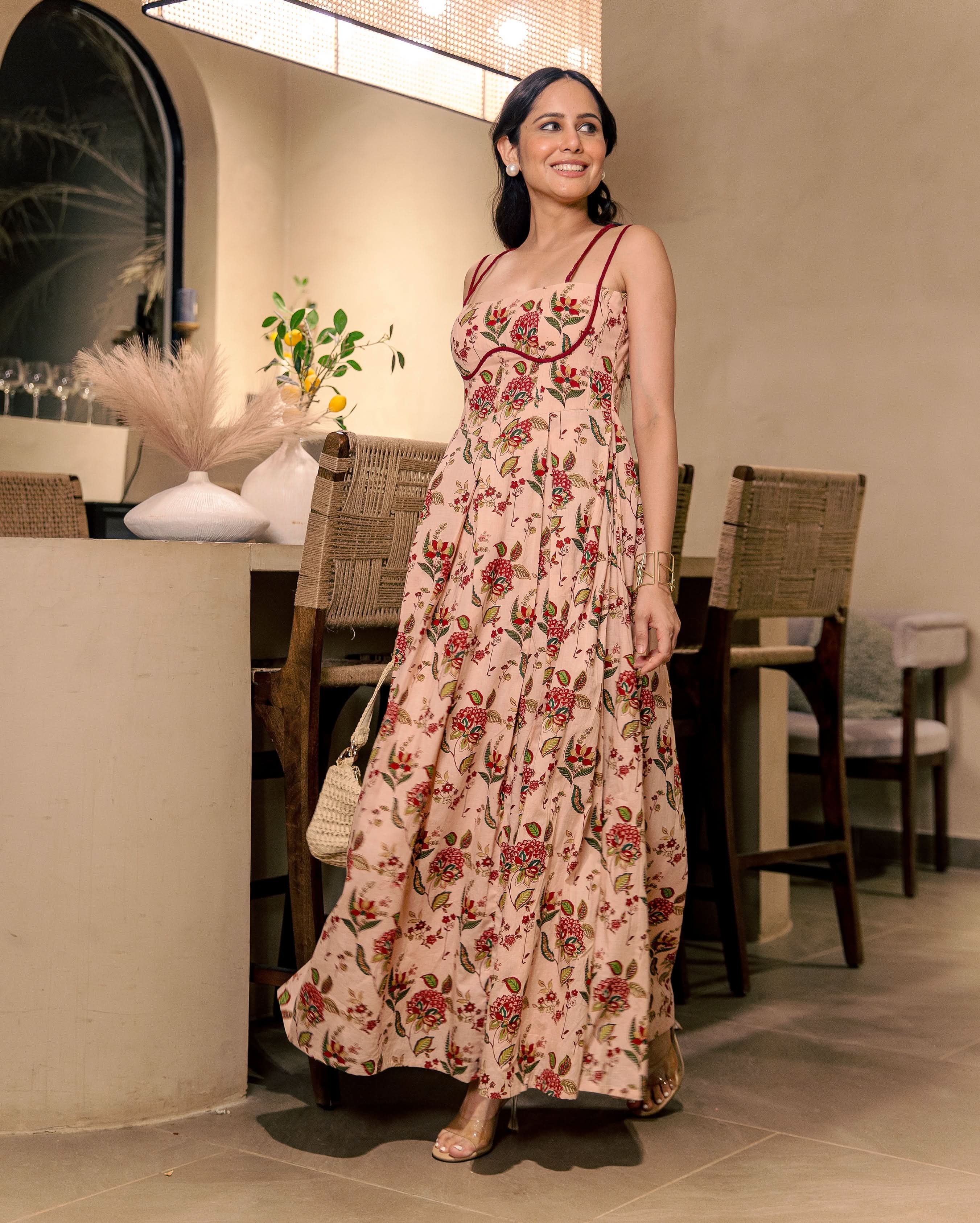 Blush Peach Cotton Printed Dress - Image 2