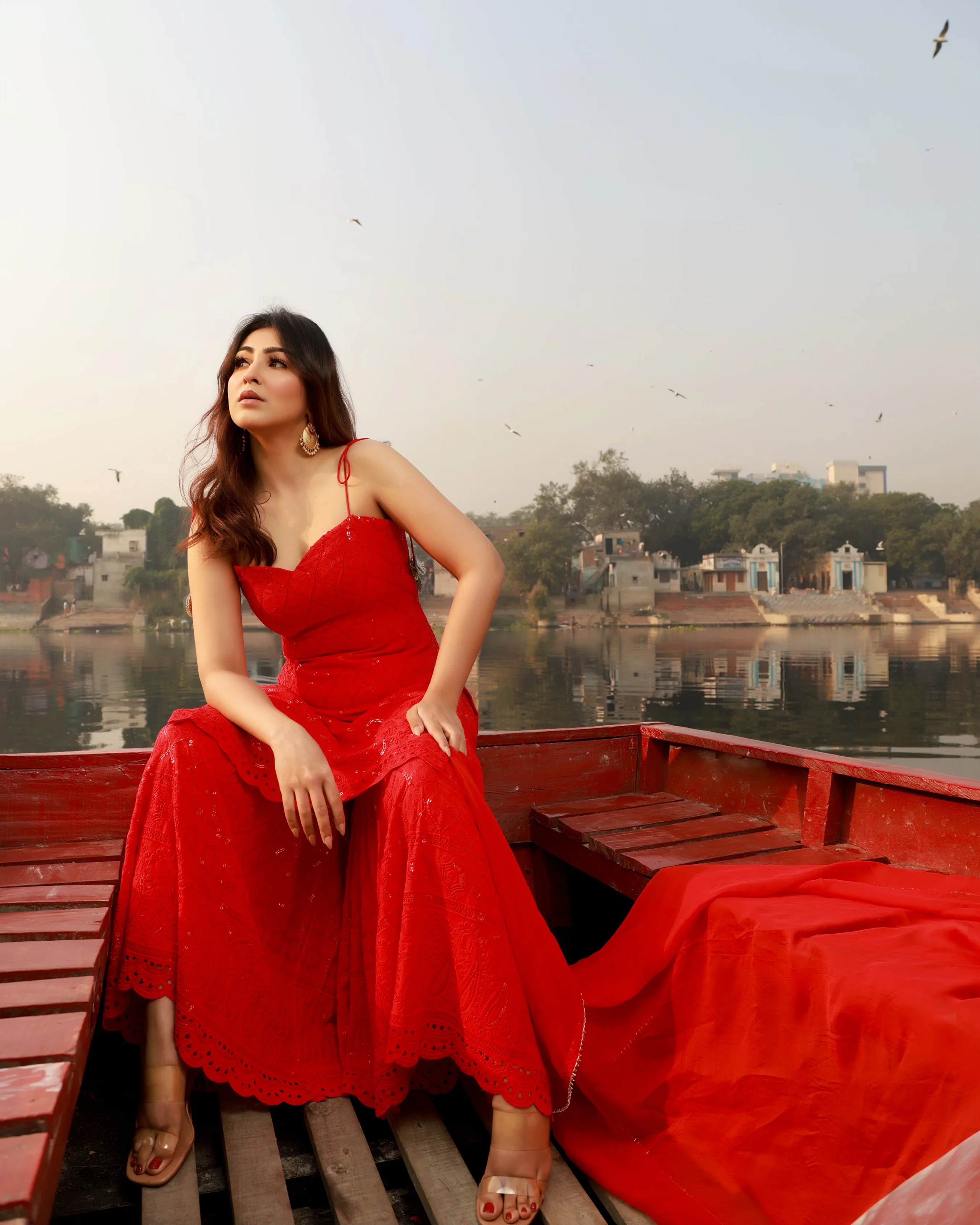 Blush Red Chikankari Sharara Set - Image 2