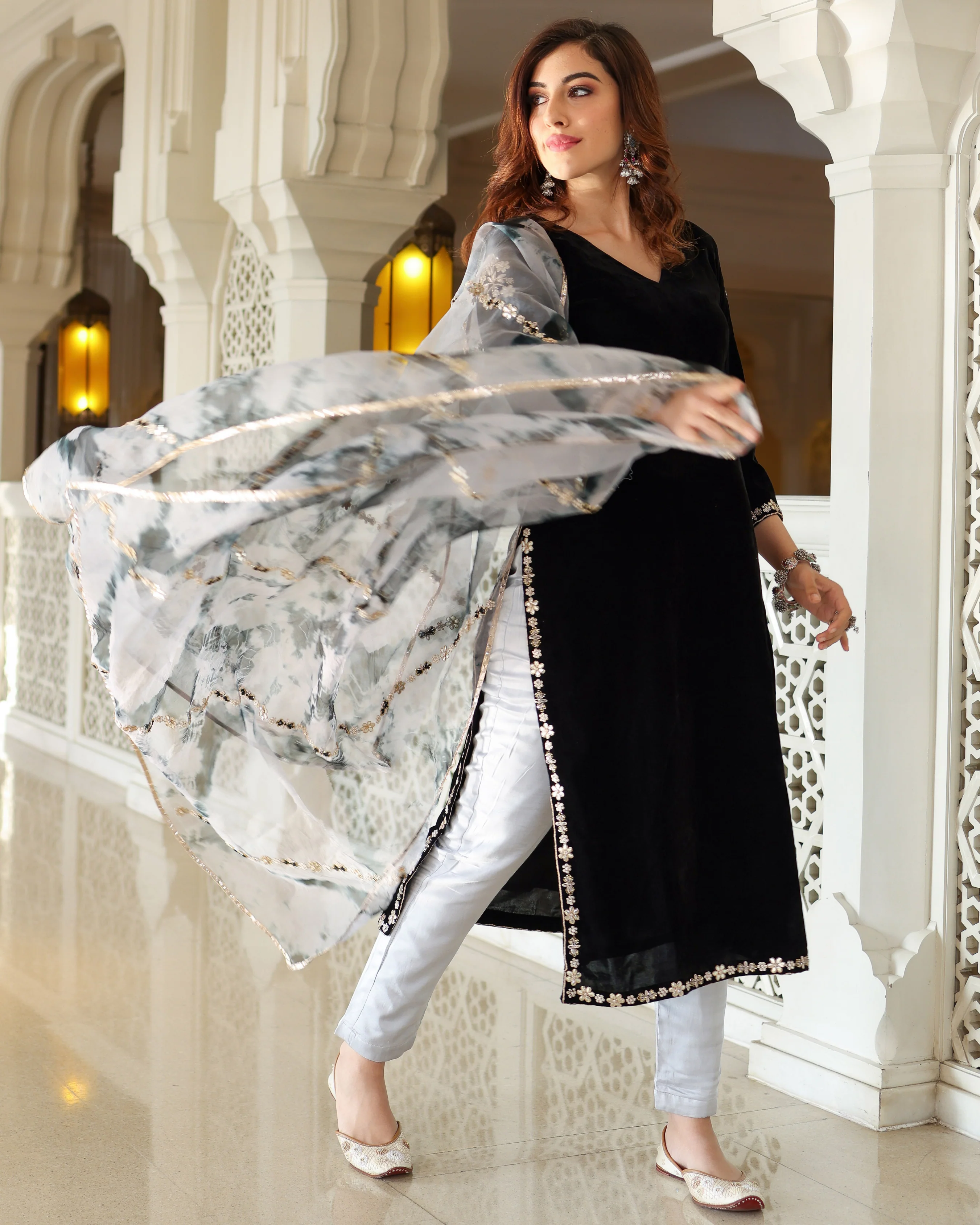 Bold Black Velvet Handcrafted Suit Set - Image 6