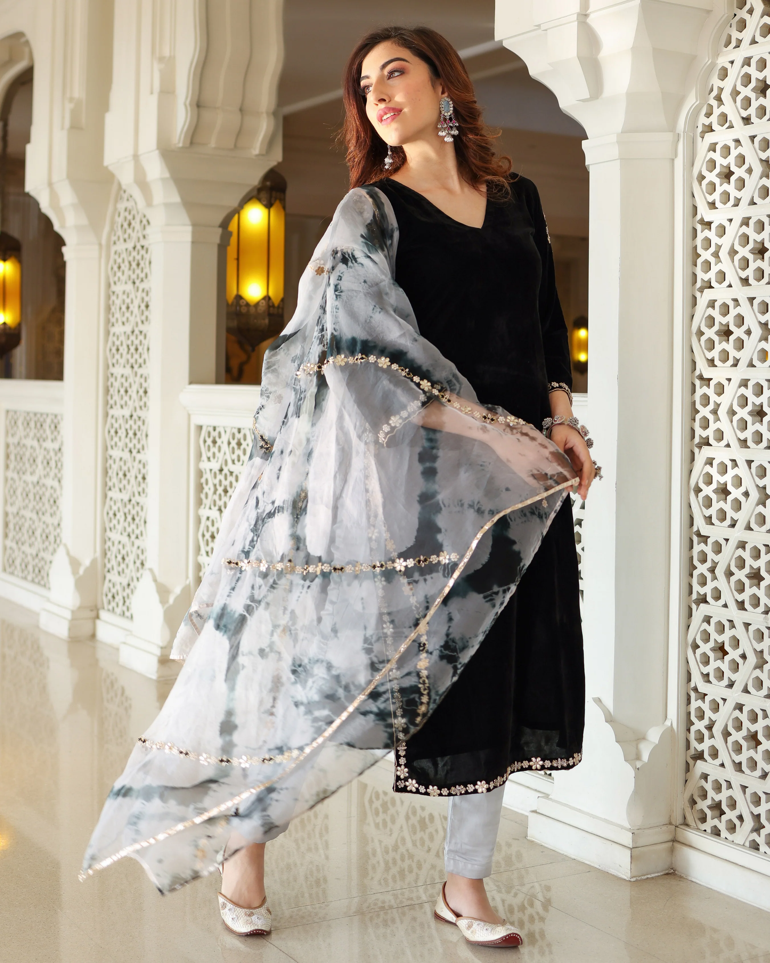 Bold Black Velvet Handcrafted Suit Set - Image 8
