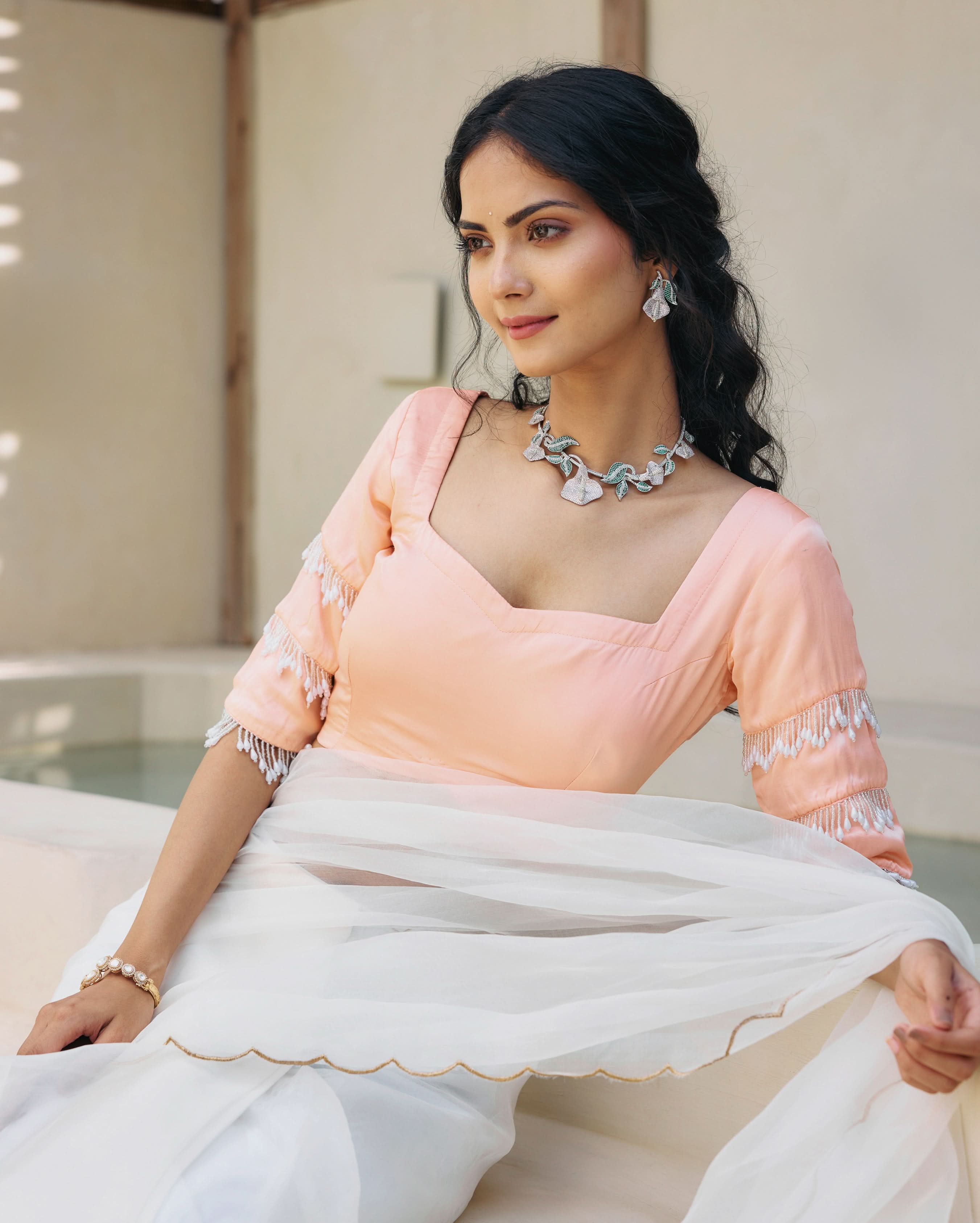Breezy Belle Peach Satin Blouse - Image 2