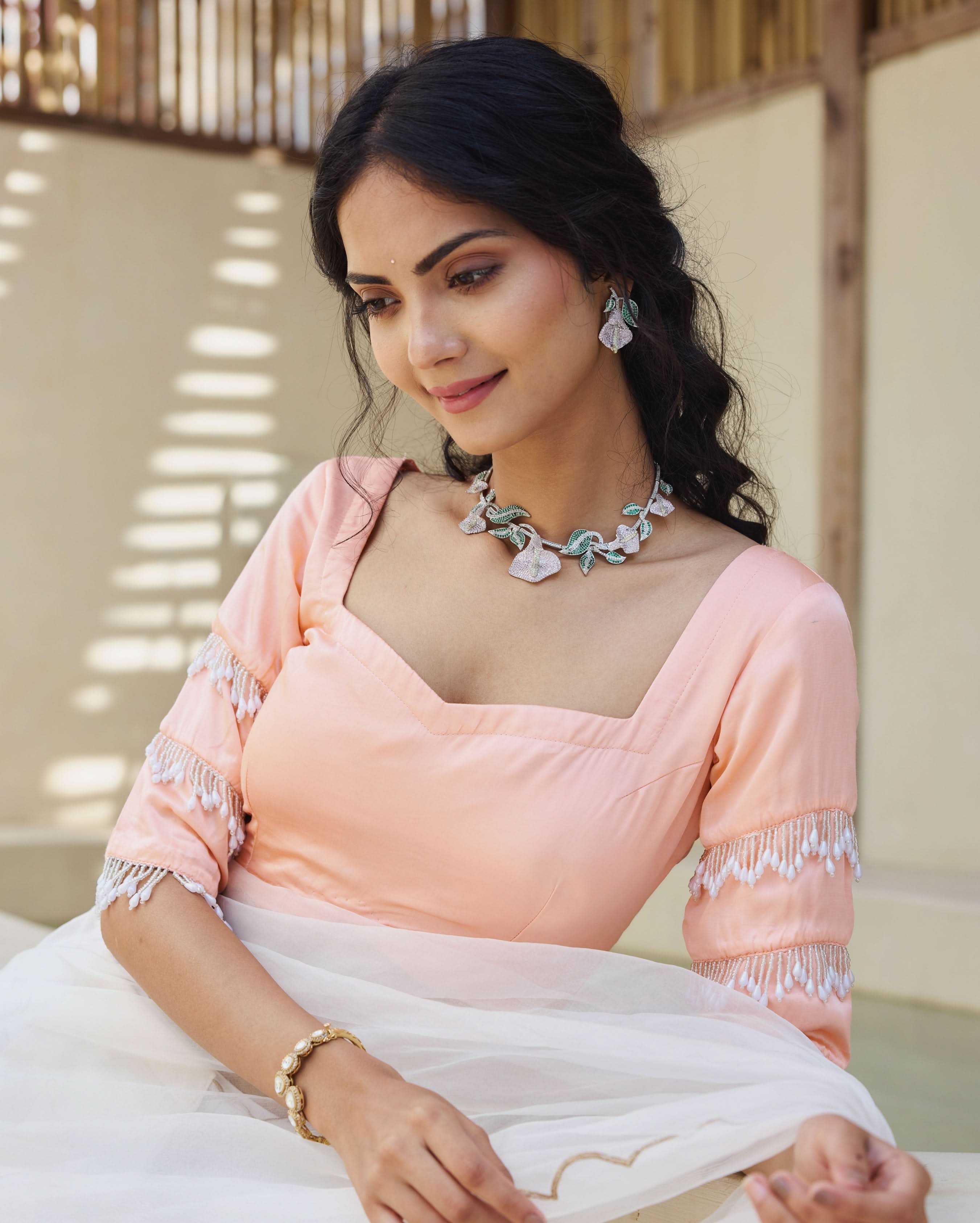 Breezy Belle Peach Satin Blouse - Image 3
