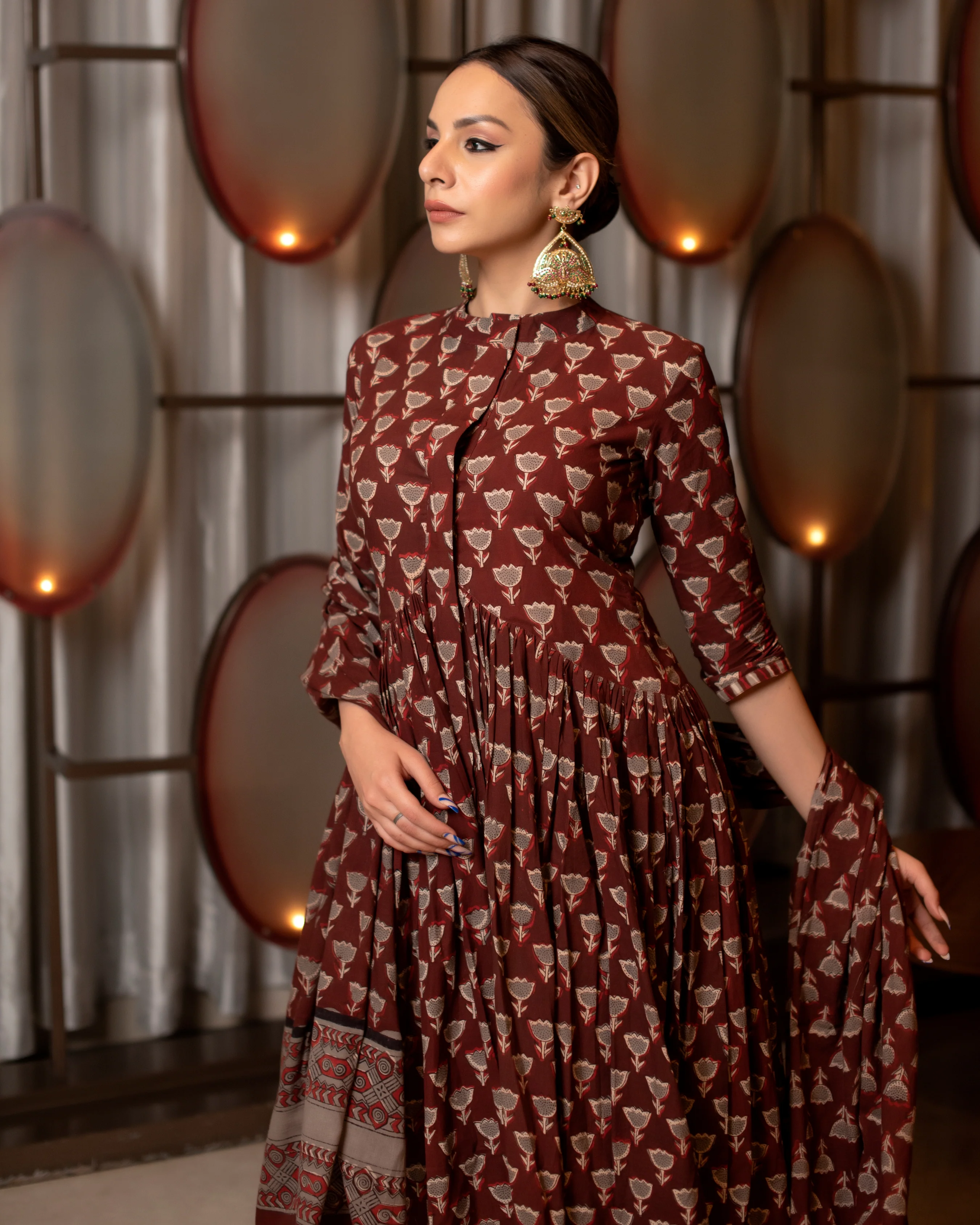 Brown Copper Handblock Suit Set - Image 7