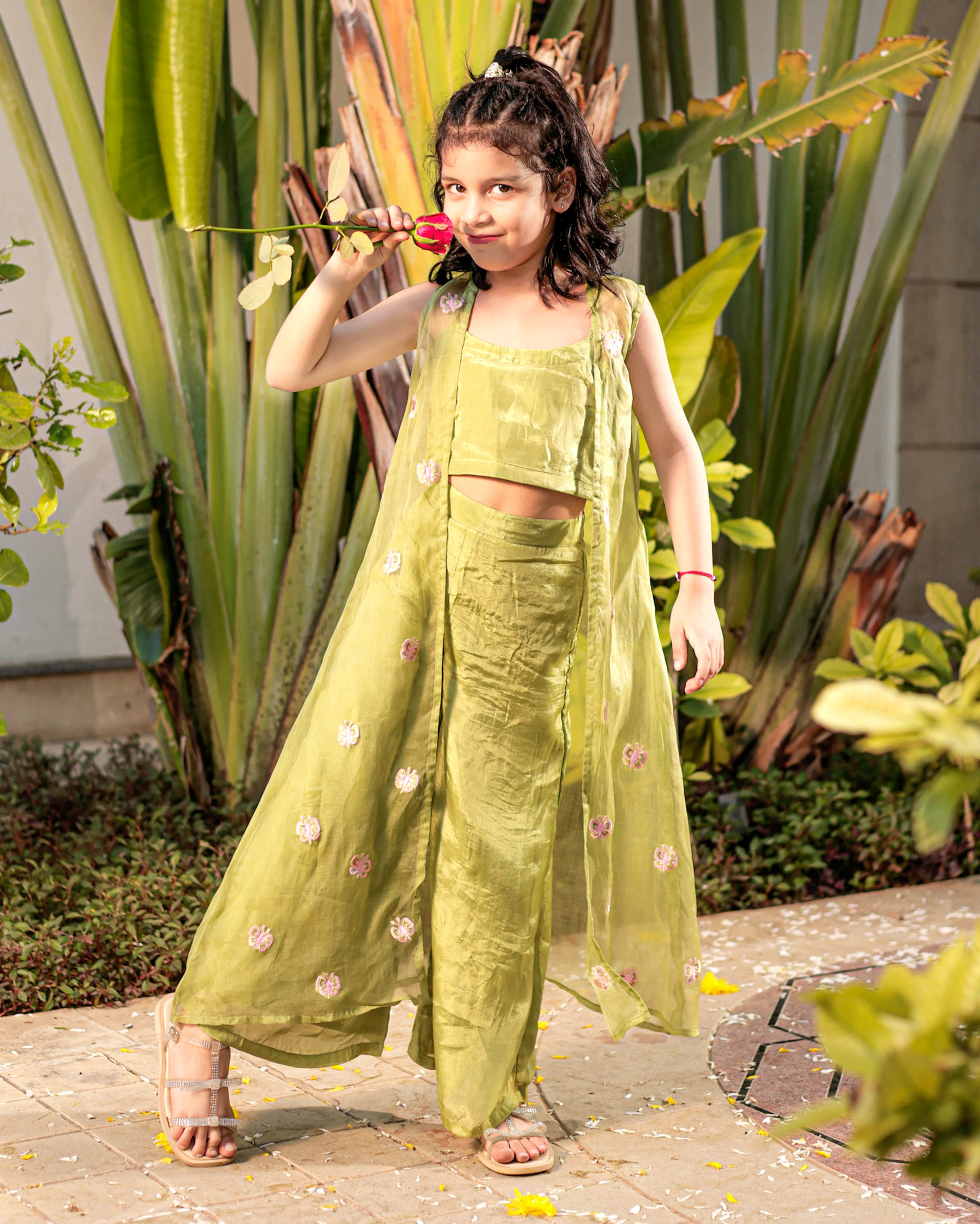 Butterfly Blossom Green Silk Coord Set - Image 2