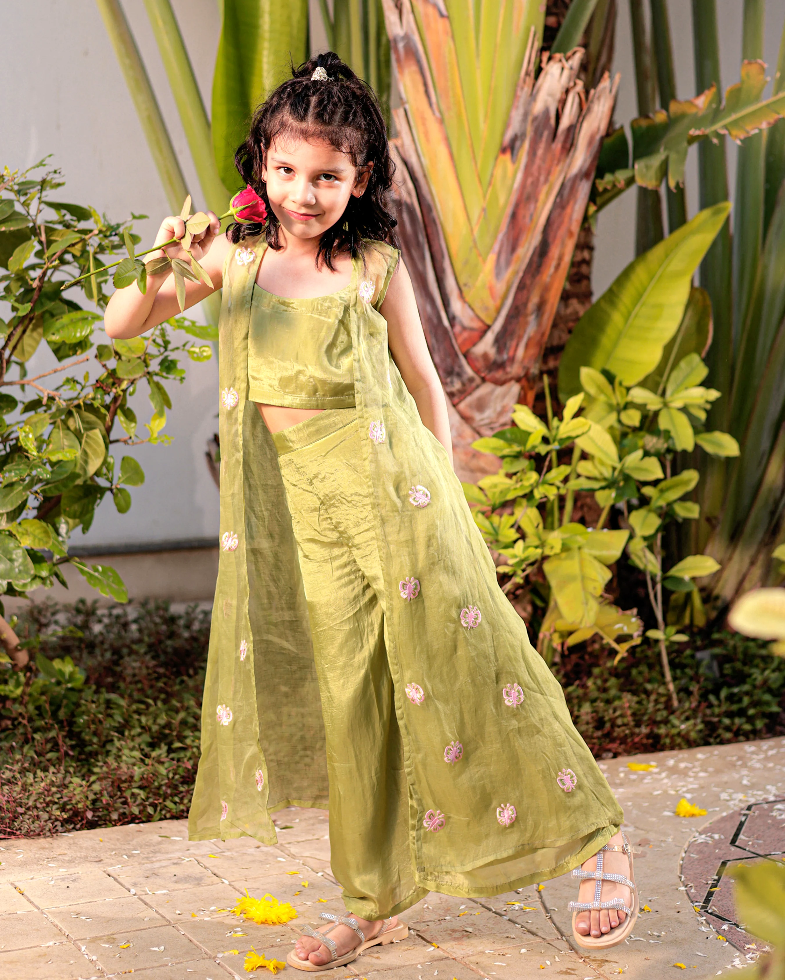 Butterfly Blossom Green Silk Coord Set - Image 3