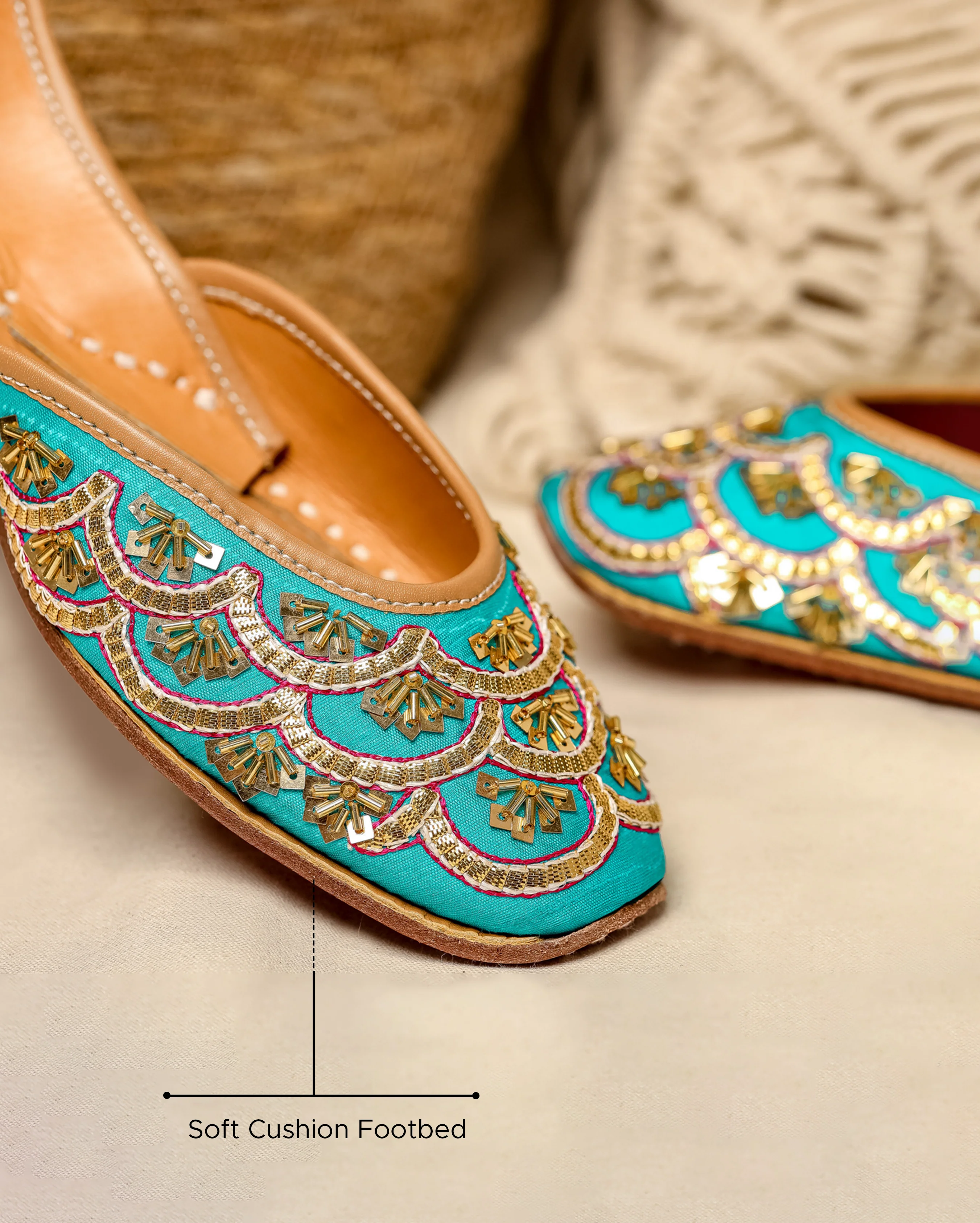 Cadet Blue Handcrafted Jutti - Image 3