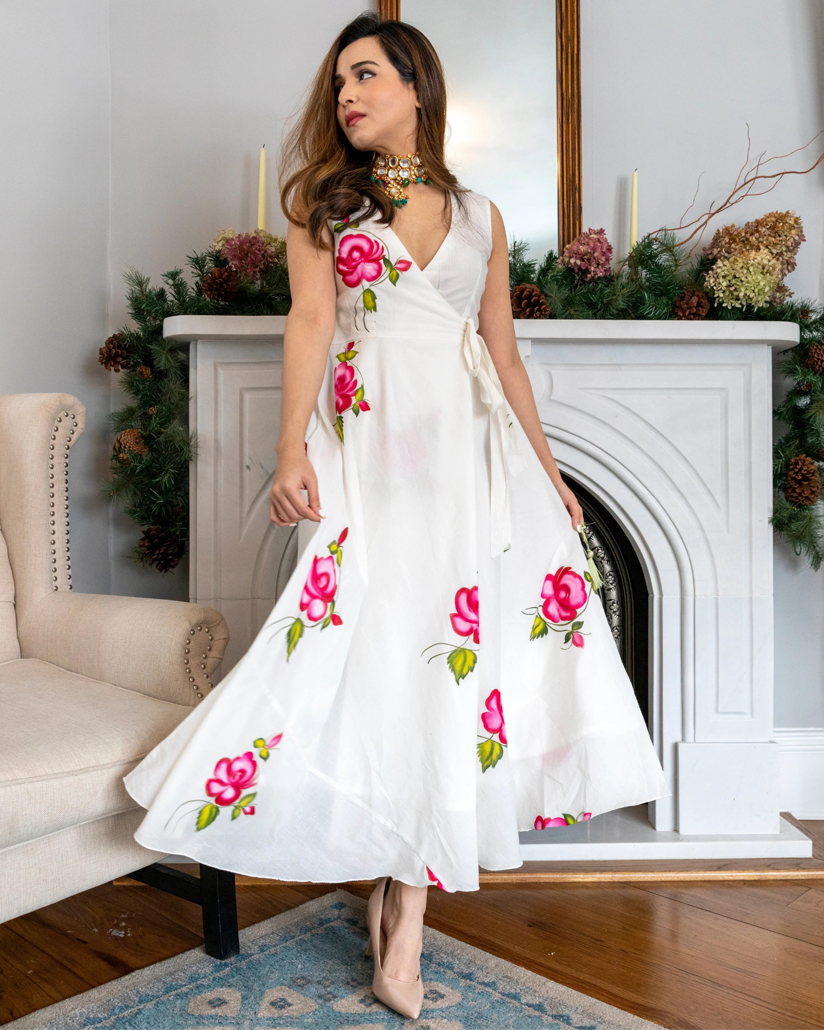 Calla Lily Handpainted Cotton Dress - Image 2