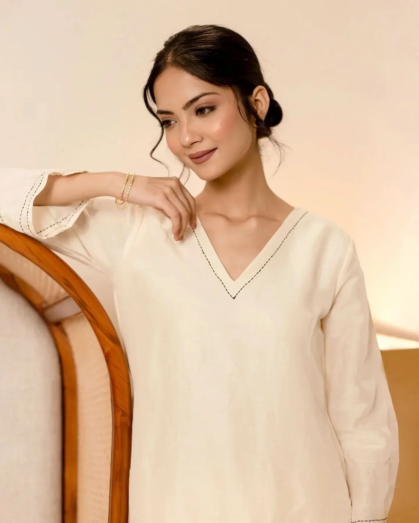 Camellia Off White Solid Cotton Coord Set - Image 2