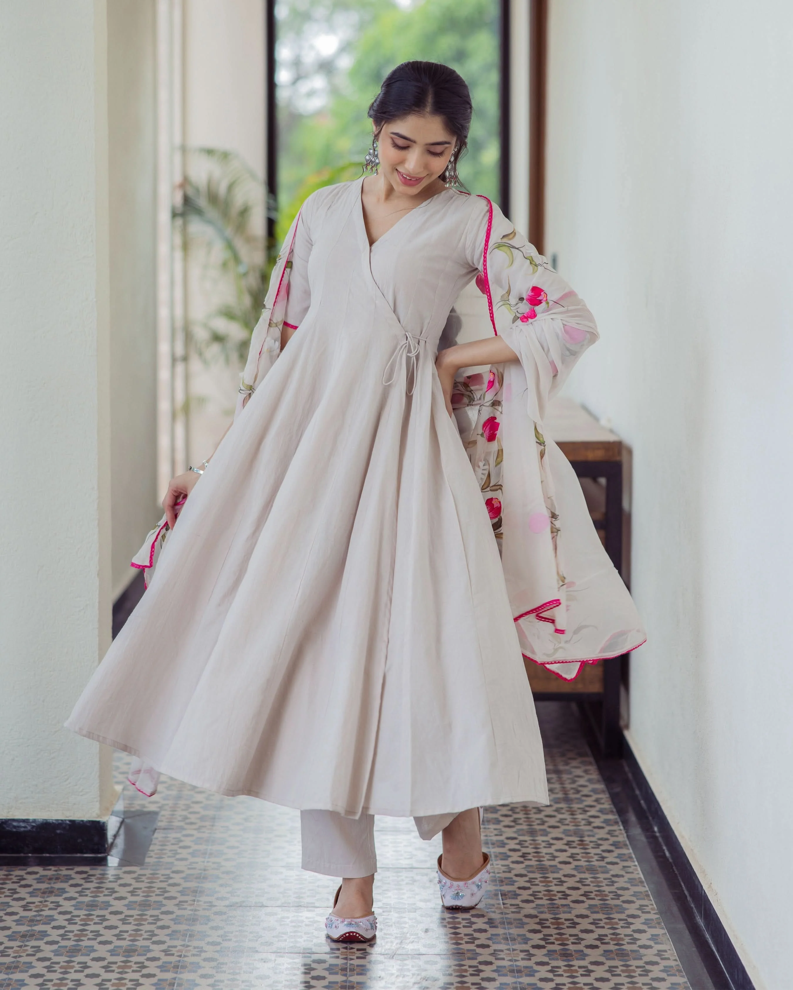 Canvas Grey Handpainted Cotton Suit Set - Image 3