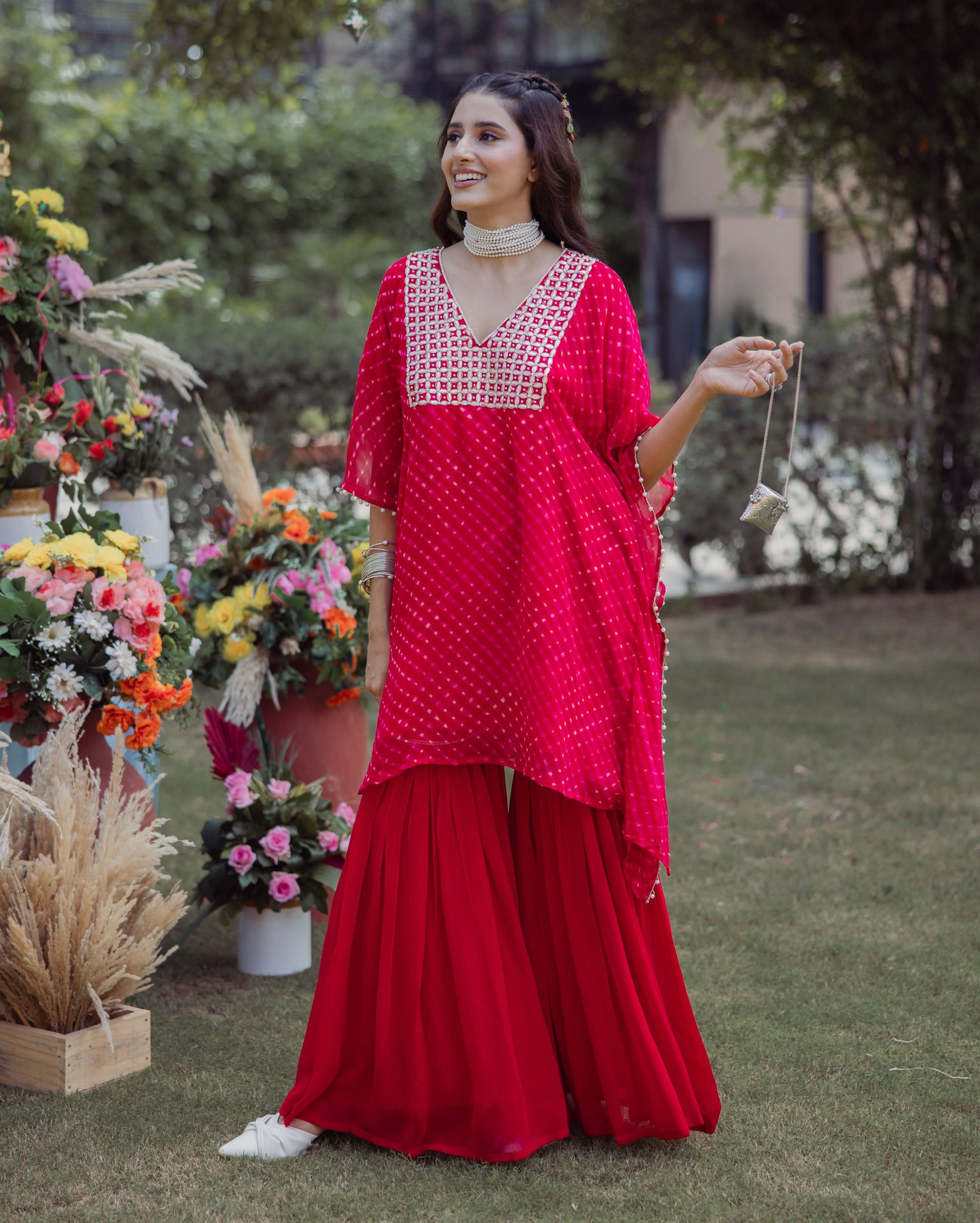 Chahat Red Leheriya Georgette Coord Set - Image 2