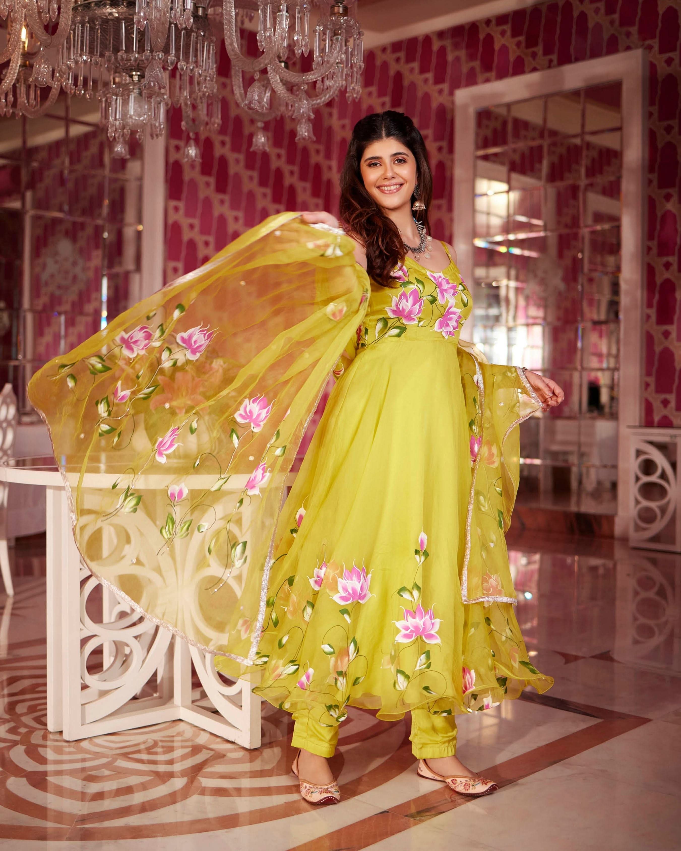 Chamki Handpainted Organza Suit Set - Image 5