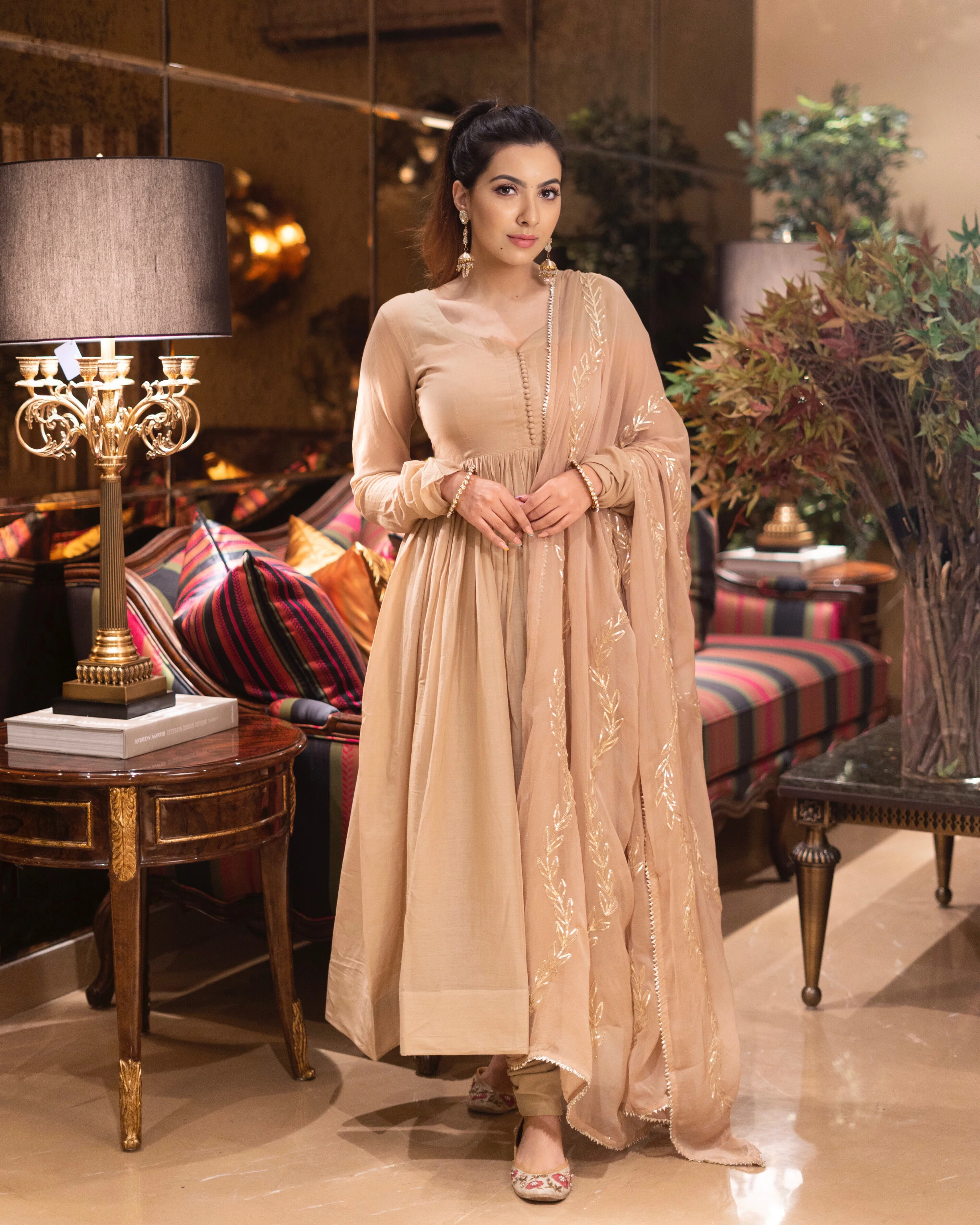 Champagne Gota Mulmul Suit Set - Image 3