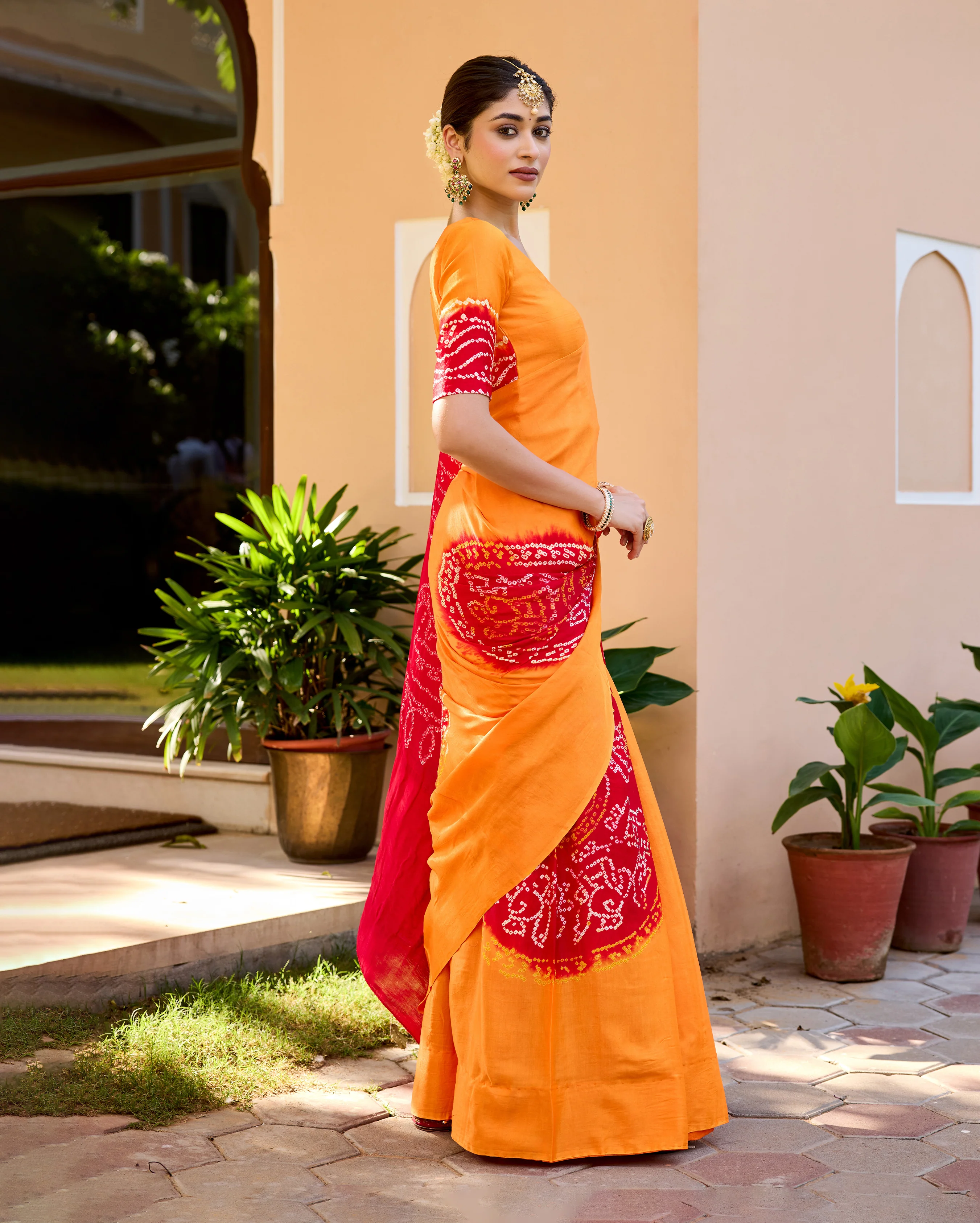 Chandan Yellow Gajji Silk Bandhej Saree - Image 3