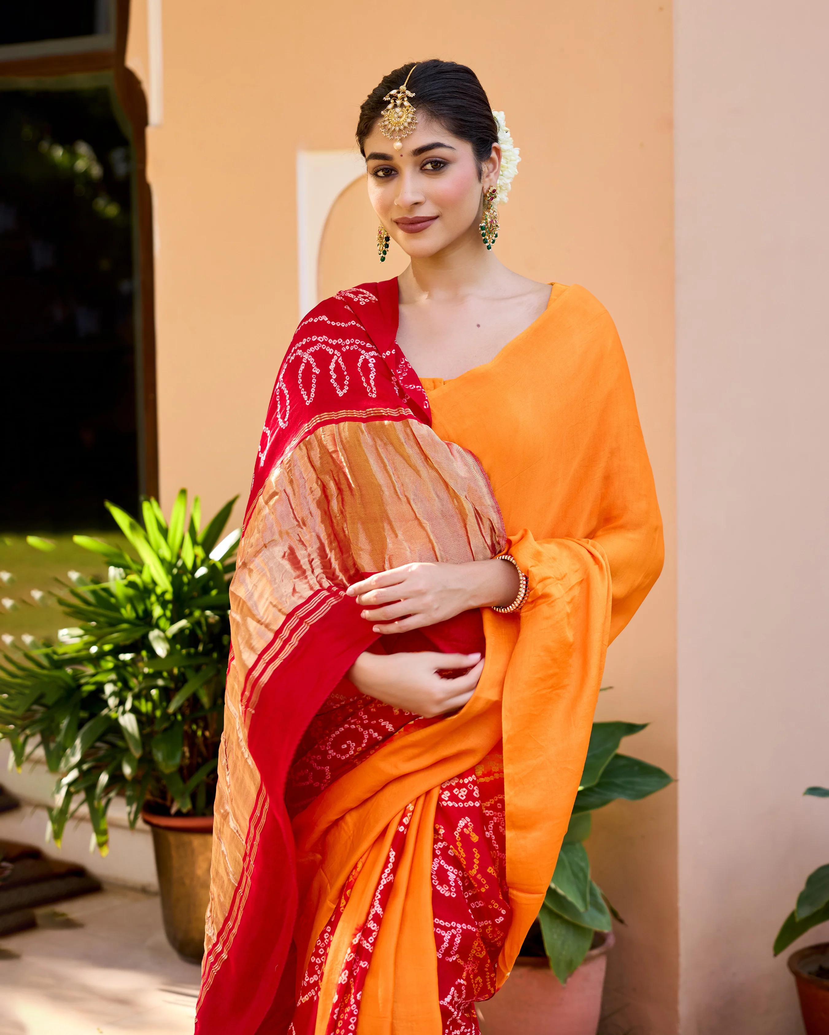 Chandan Yellow Gajji Silk Bandhej Saree - Image 4