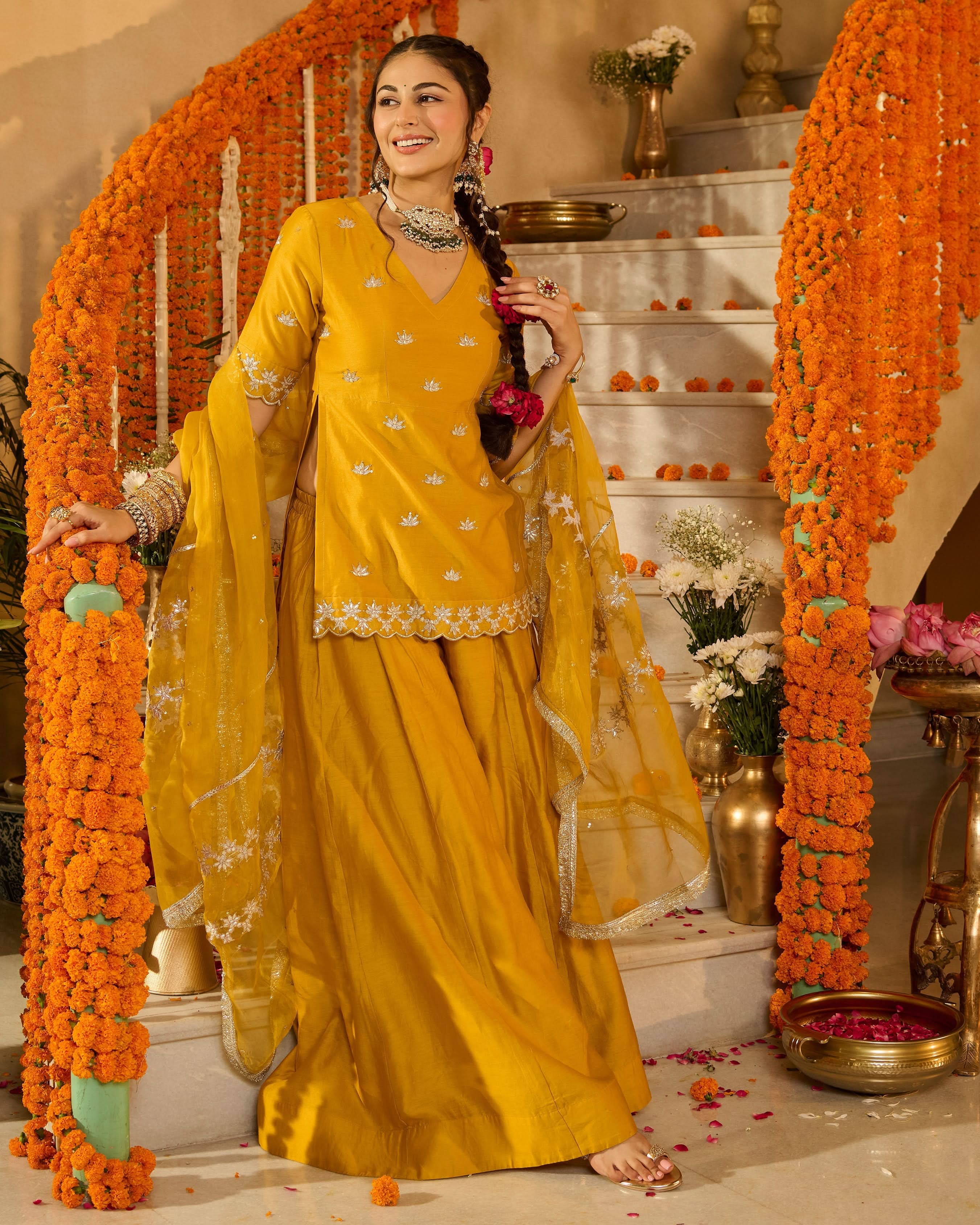 Charvi Yellow Solid Chanderi Suit Set - Image 2
