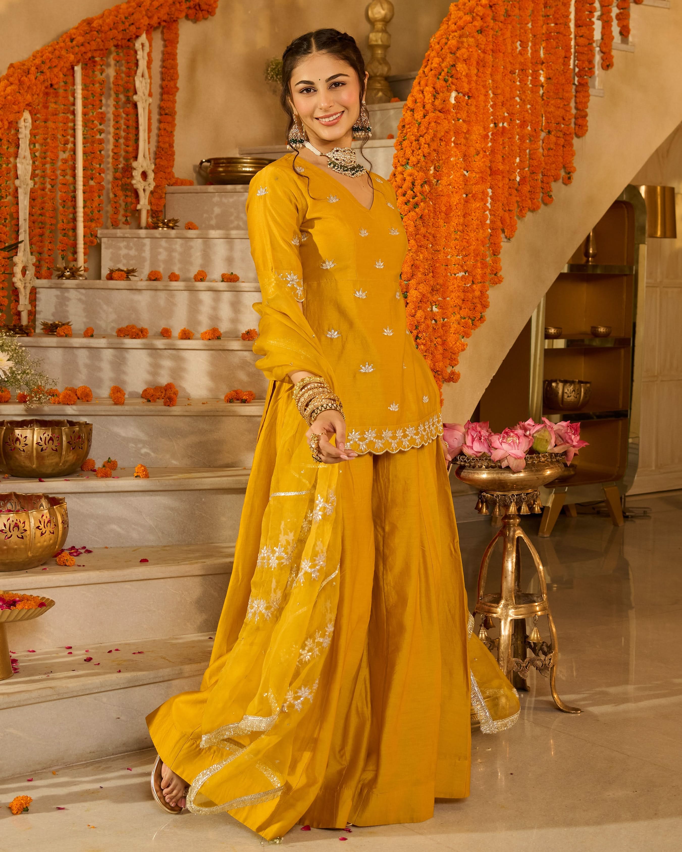 Charvi Yellow Solid Chanderi Suit Set - Image 3