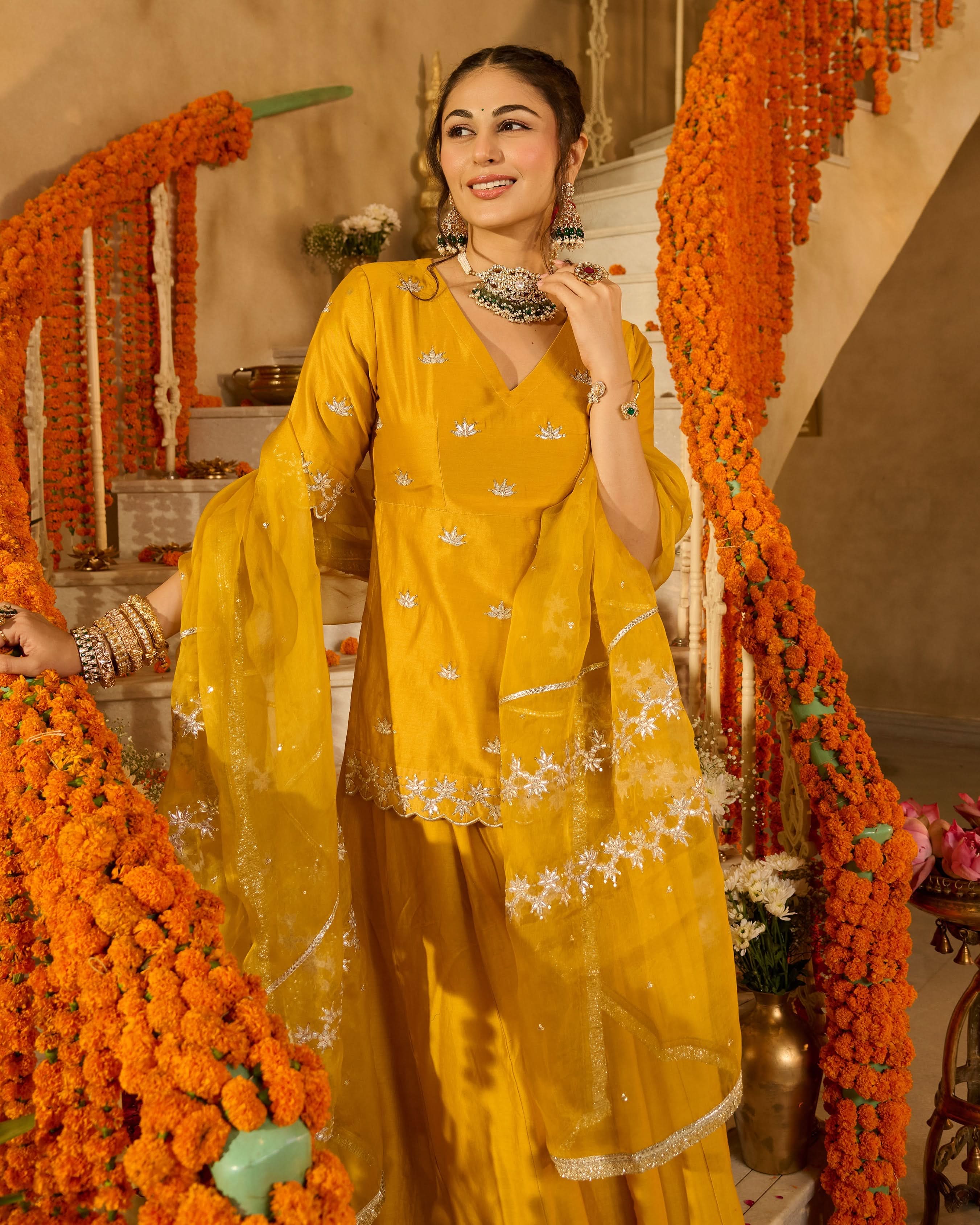 Charvi Yellow Solid Chanderi Suit Set - Image 7