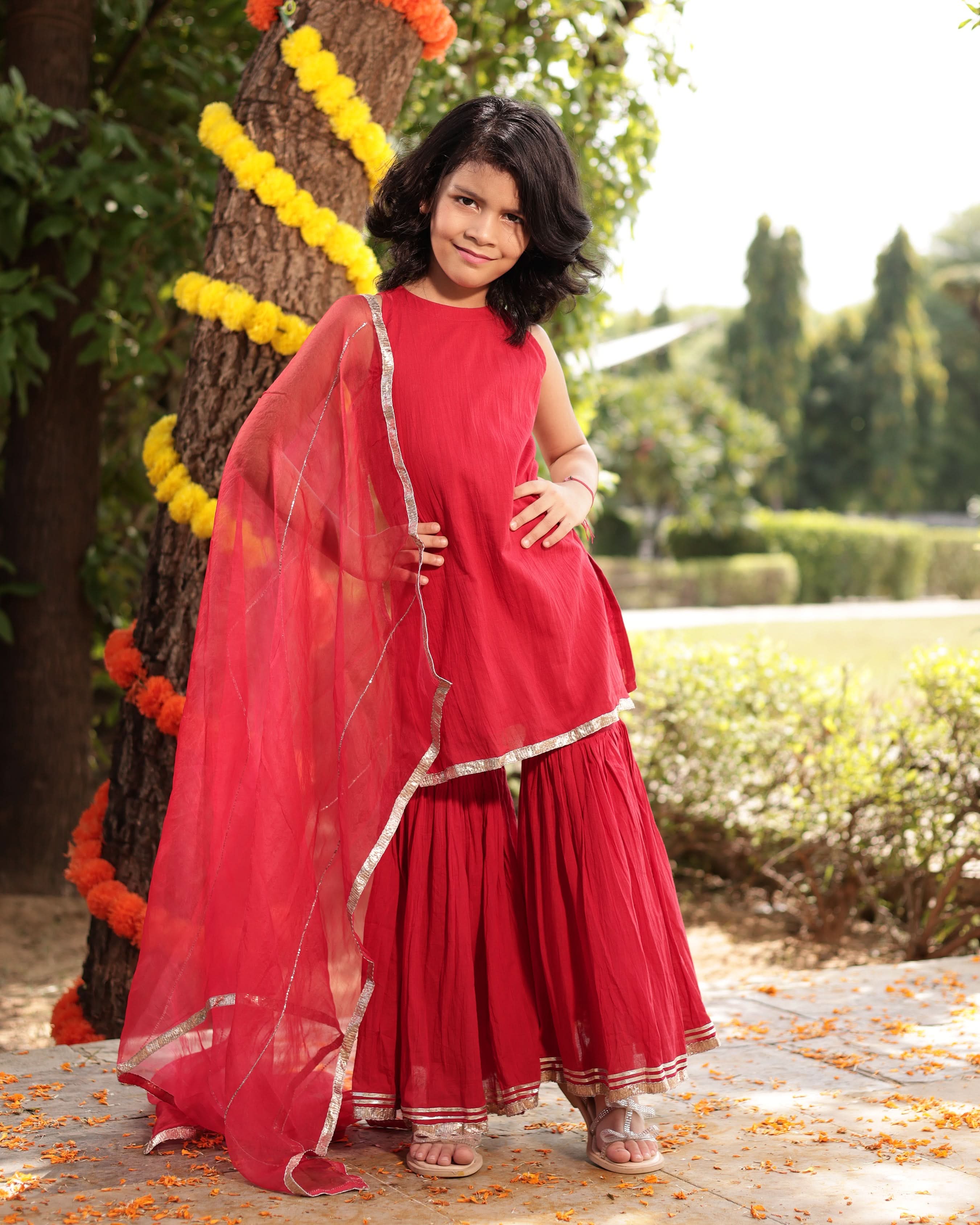 Cheeky Red Gotapatti Cotton Sharara Set - Image 2