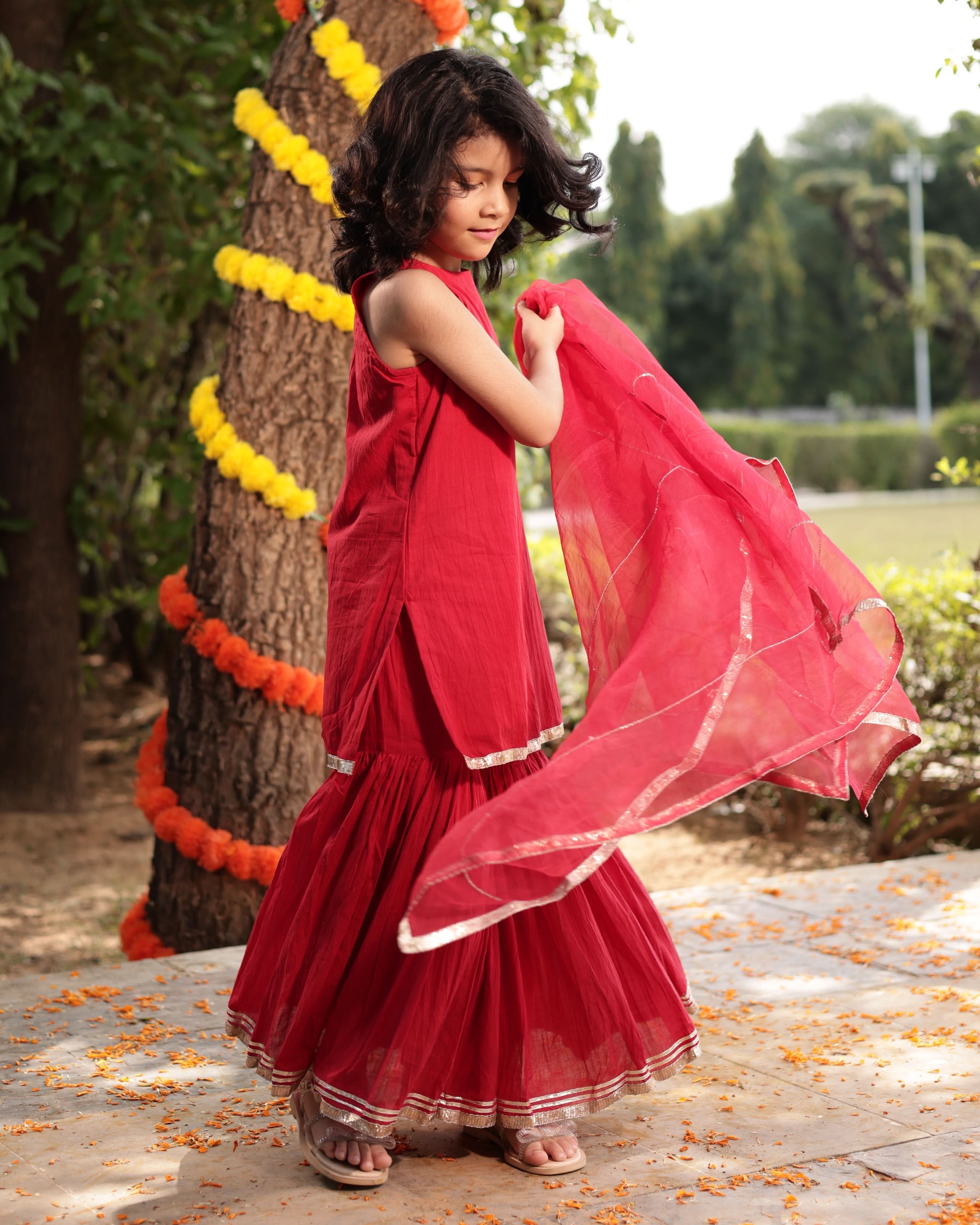 Cheeky Red Gotapatti Cotton Sharara Set - Image 4