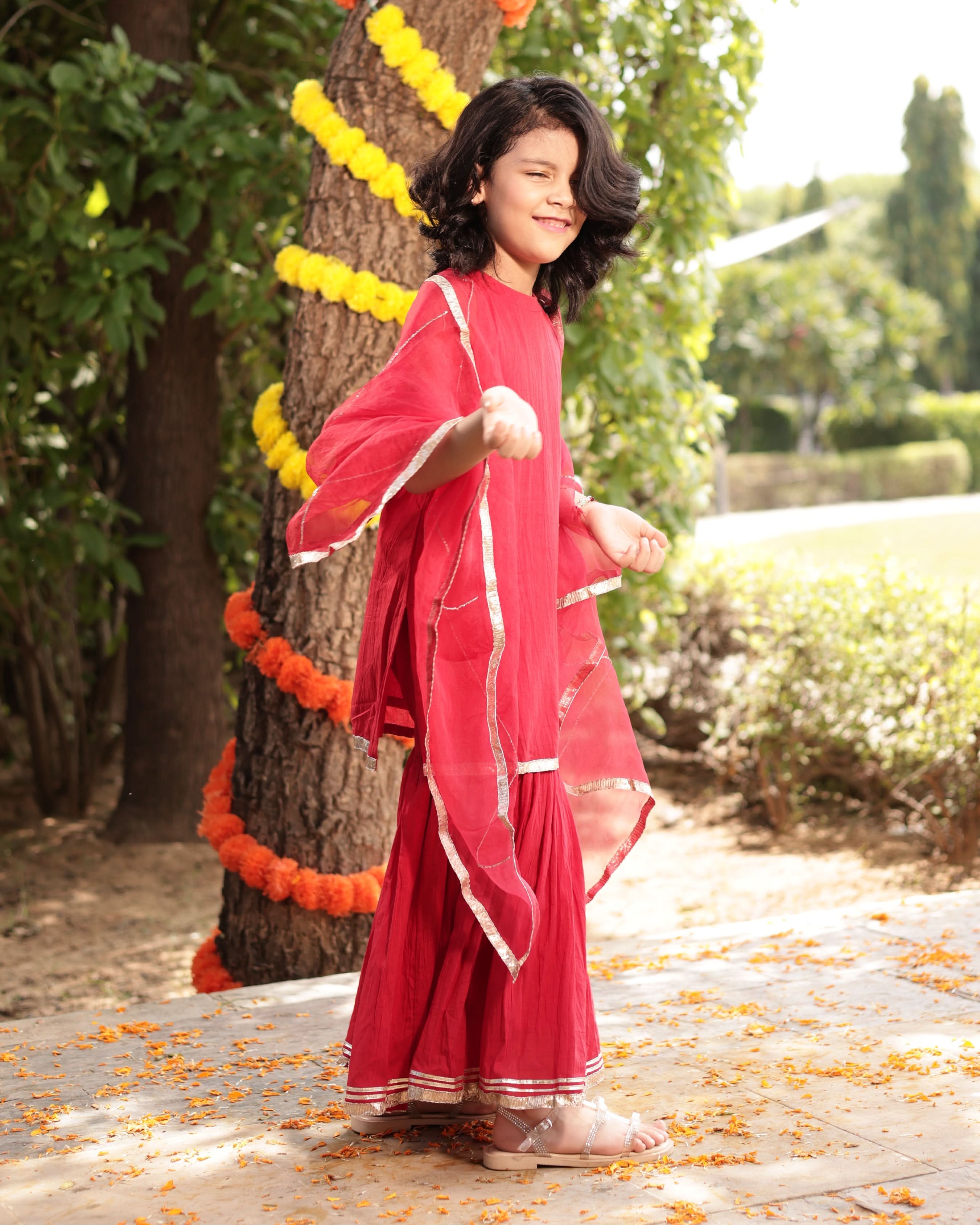Cheeky Red Gotapatti Cotton Sharara Set - Image 5