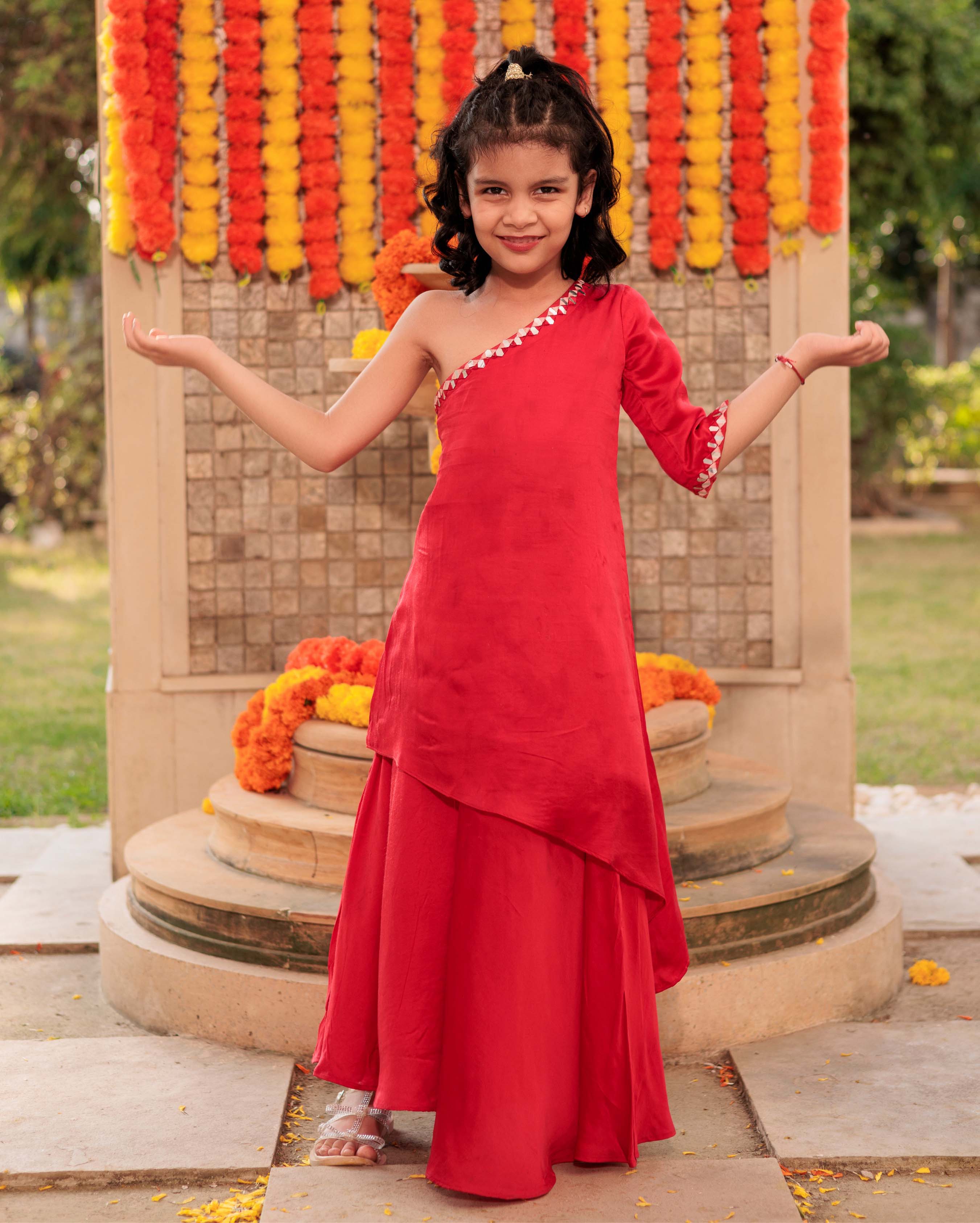 Cheery Charm Red Satin Coord Set