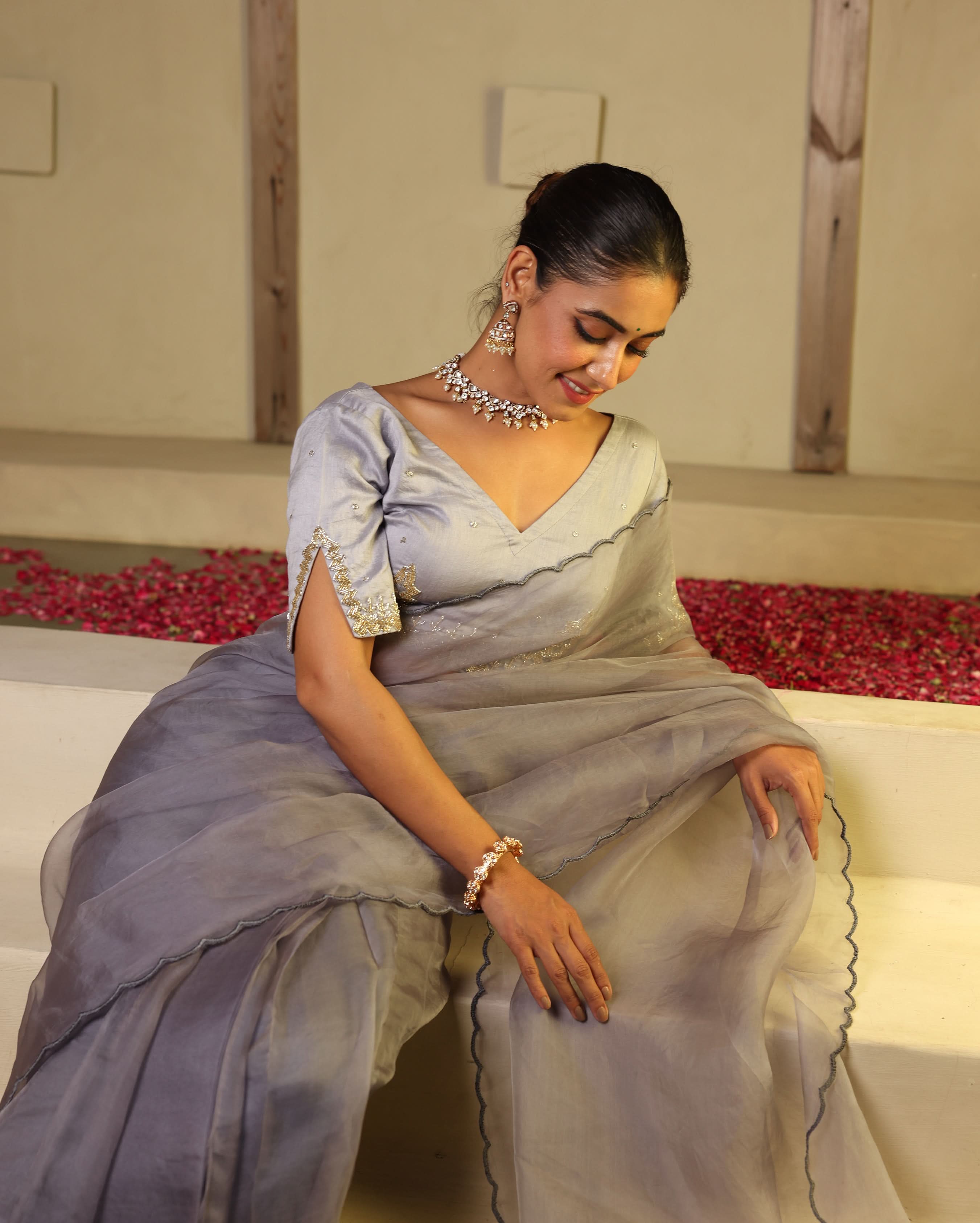 Chhavi Grey Chanderi Embroidered Blouse