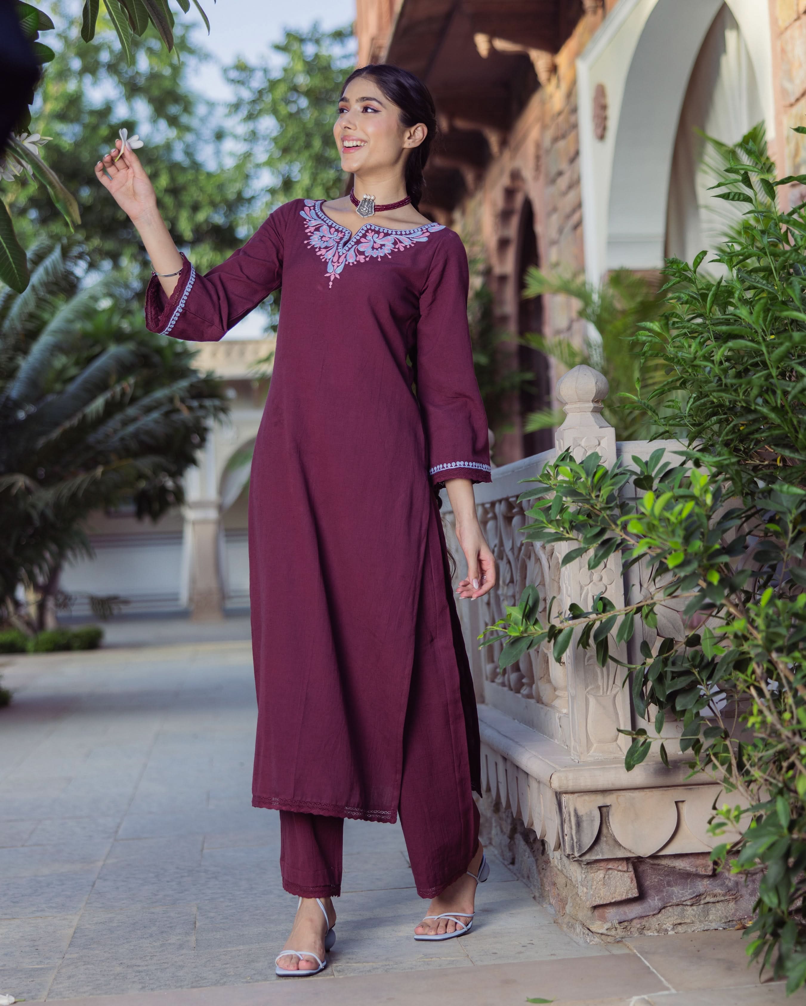Chic Brown Embroidered Flex Kurta Set - Image 2