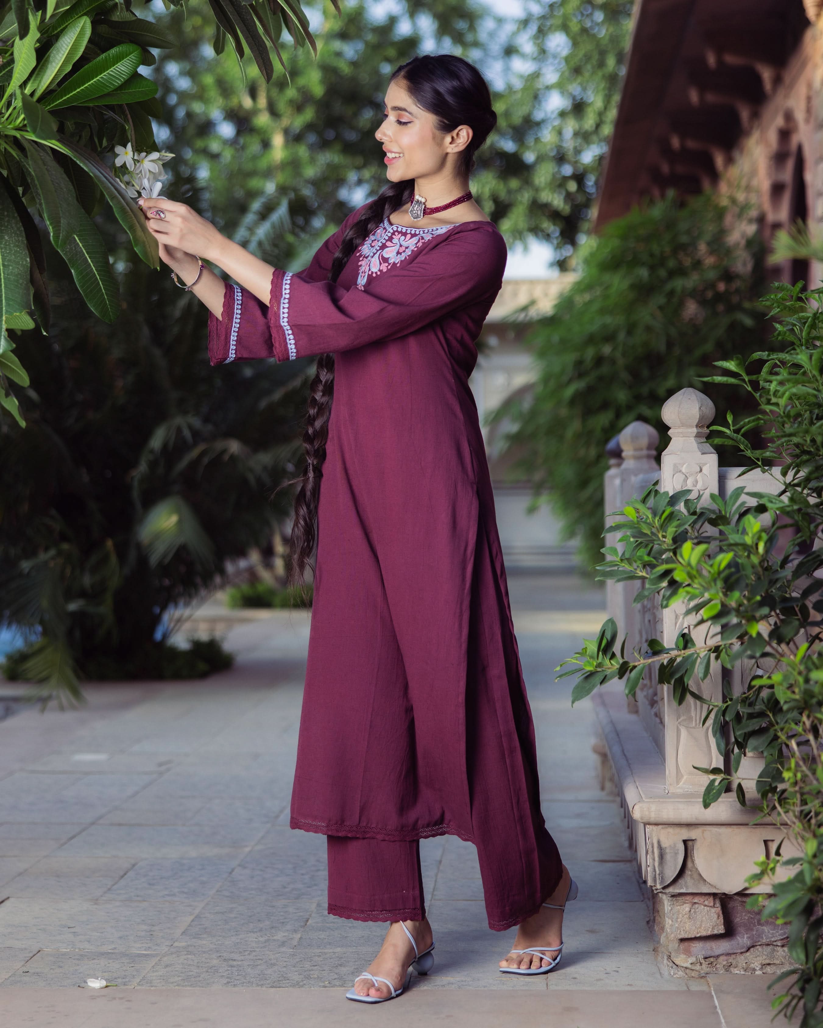 Chic Brown Embroidered Flex Kurta Set - Image 3