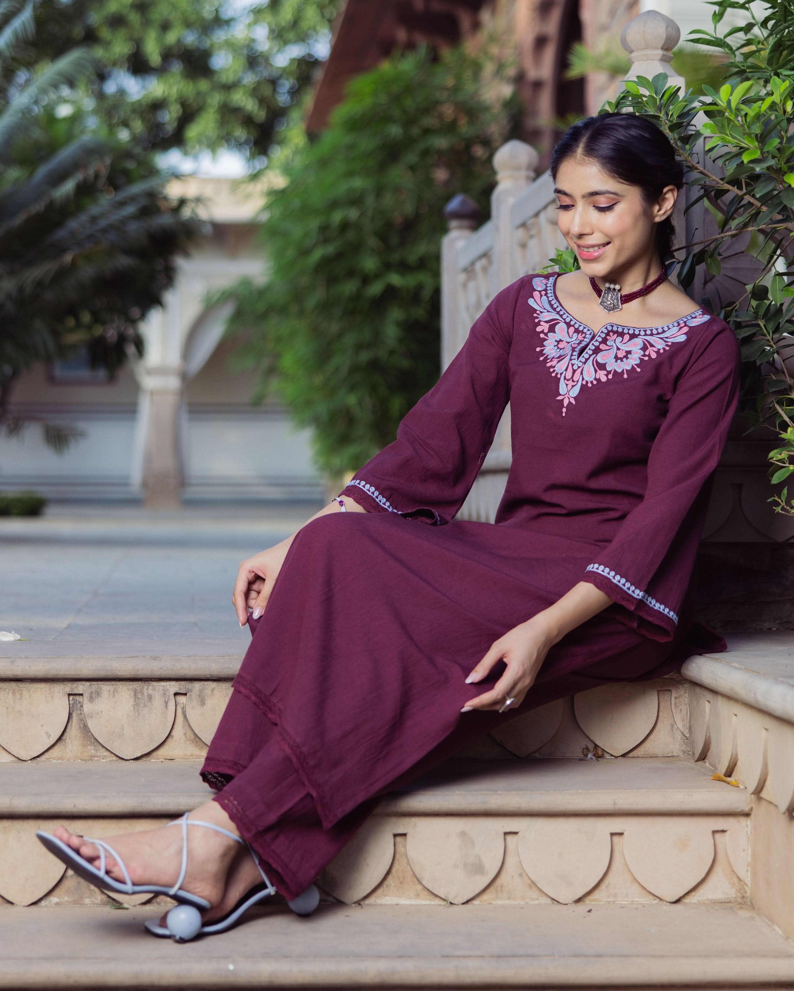 Chic Brown Embroidered Flex Kurta Set - Image 4