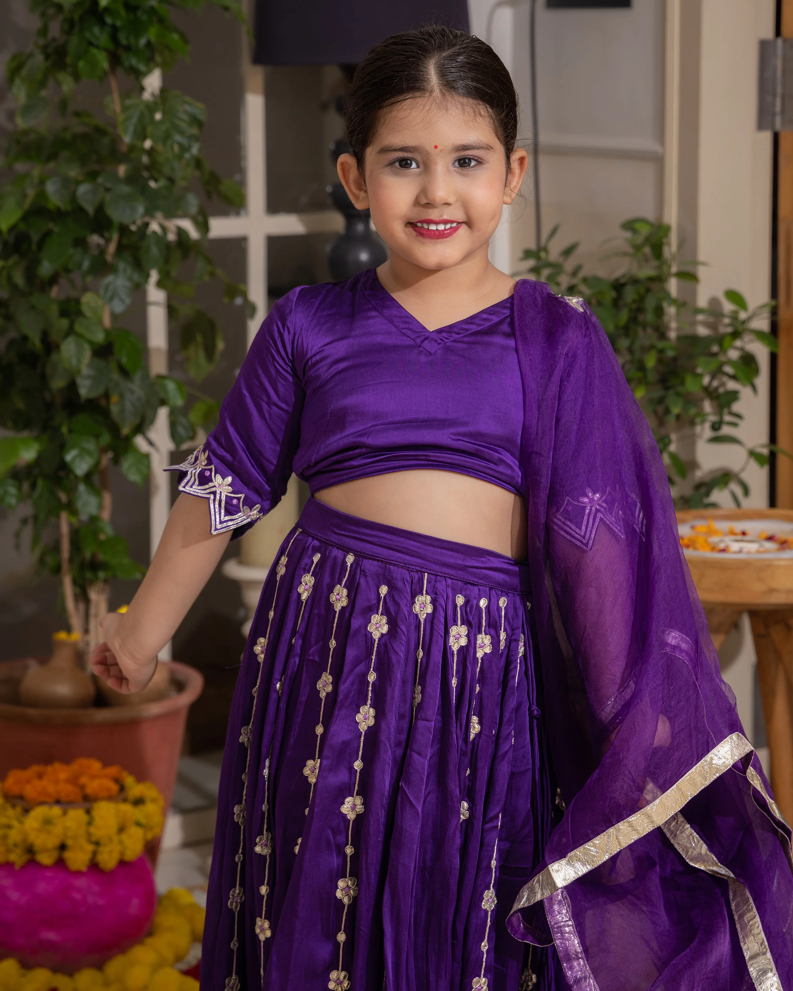 Chiku Purple Solid Satin Lehenga Set - Image 4