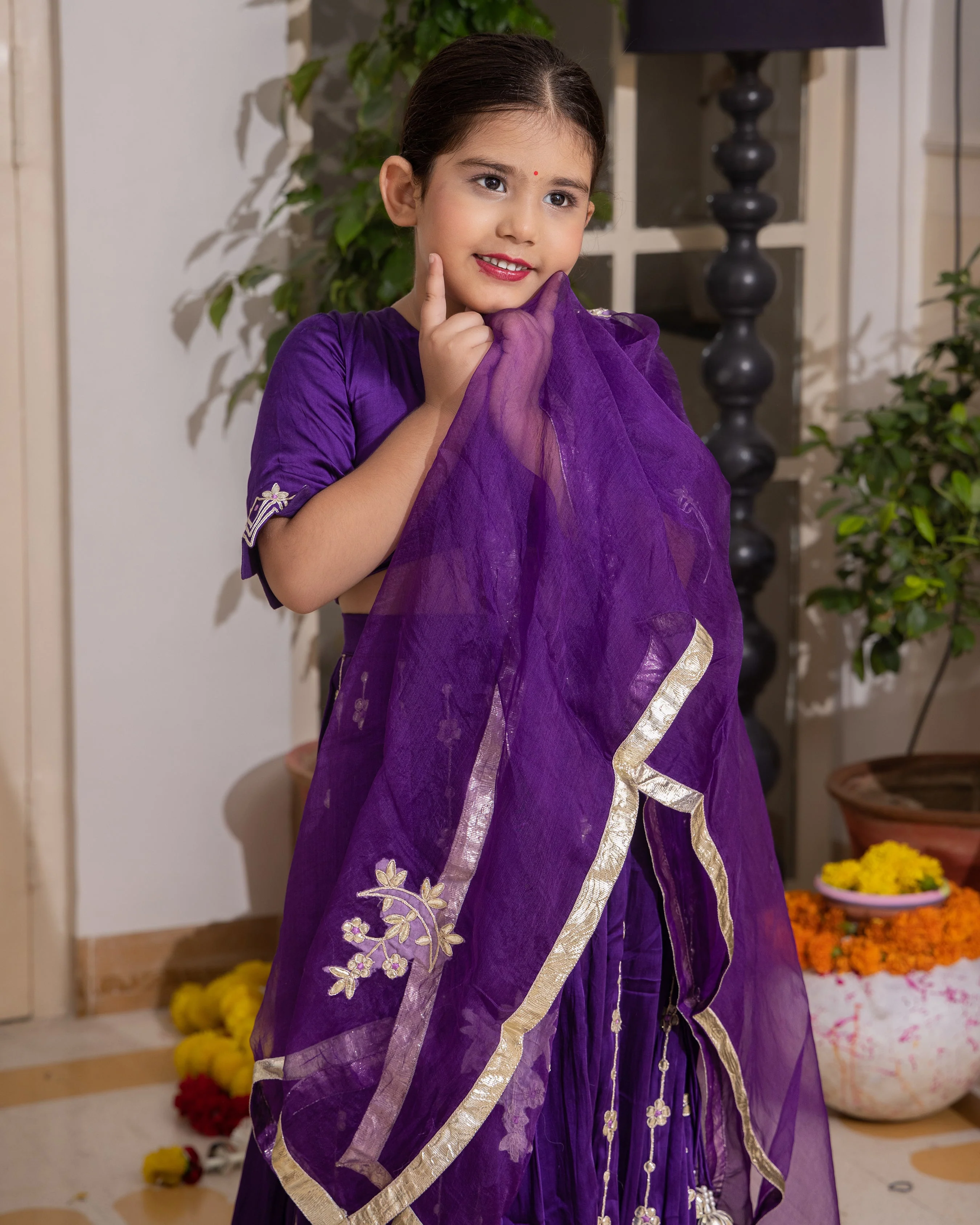 Chiku Purple Solid Satin Lehenga Set - Image 5