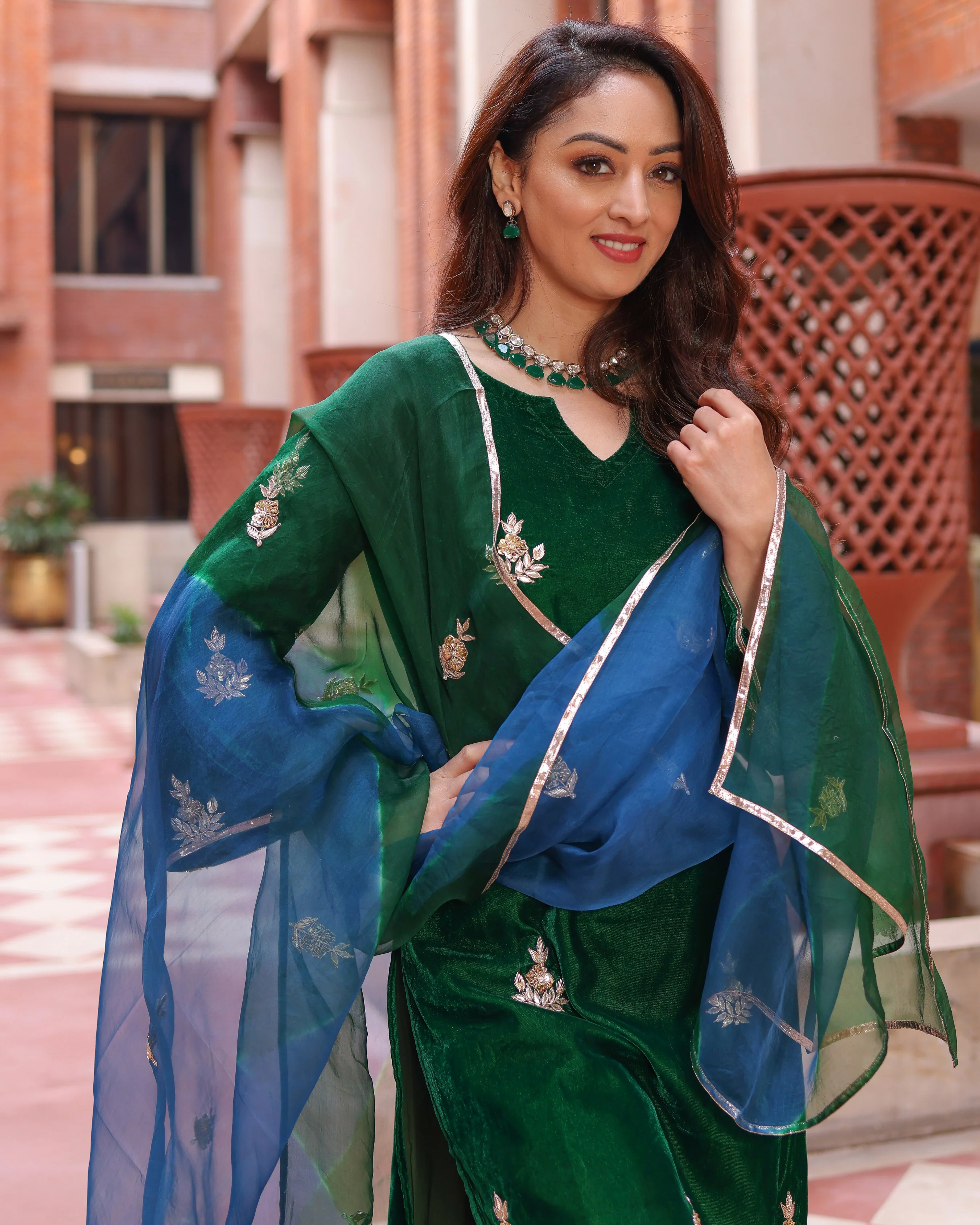 Classic Green Velvet Handcrafted Suit Set - Image 3
