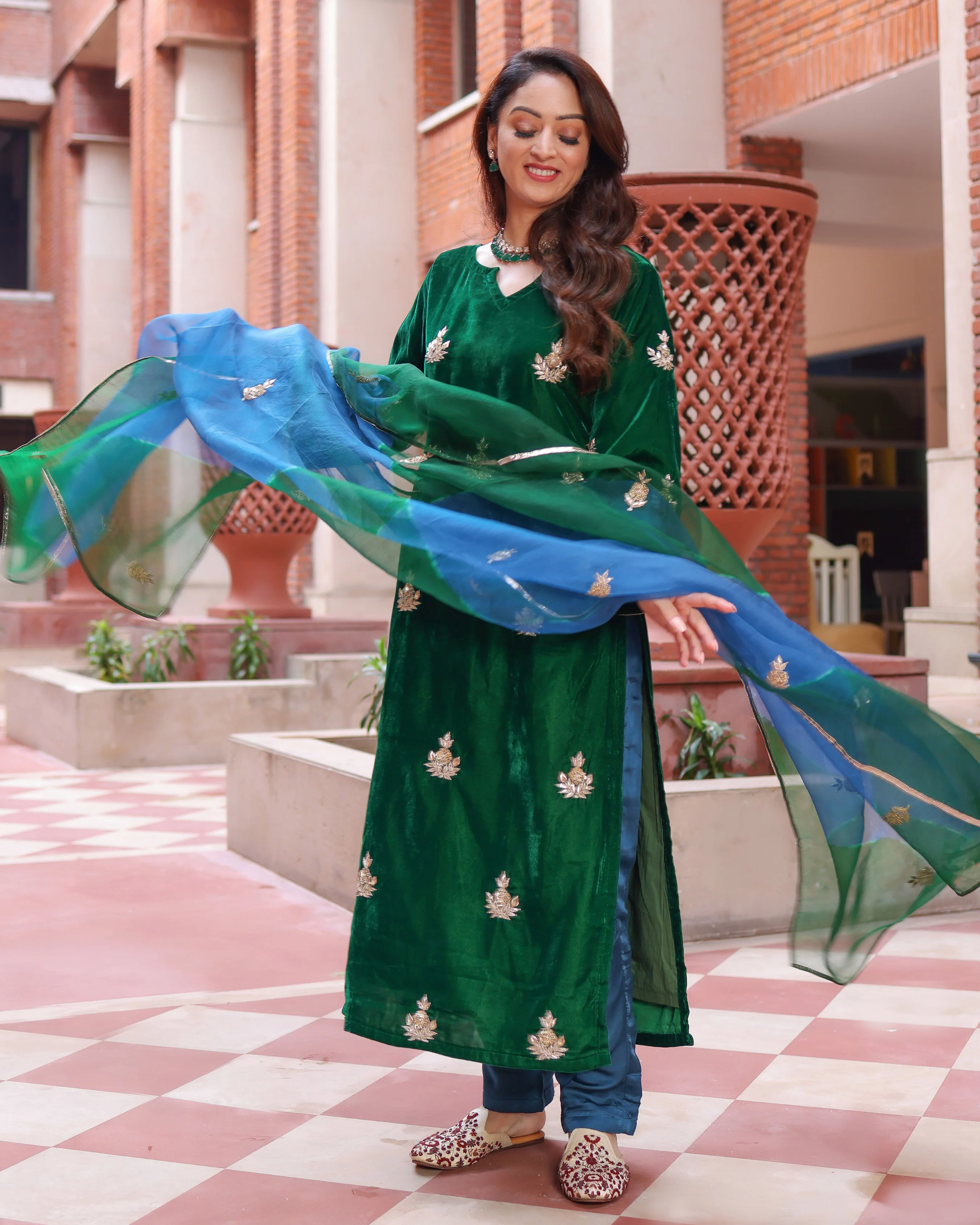Classic Green Velvet Handcrafted Suit Set - Image 8