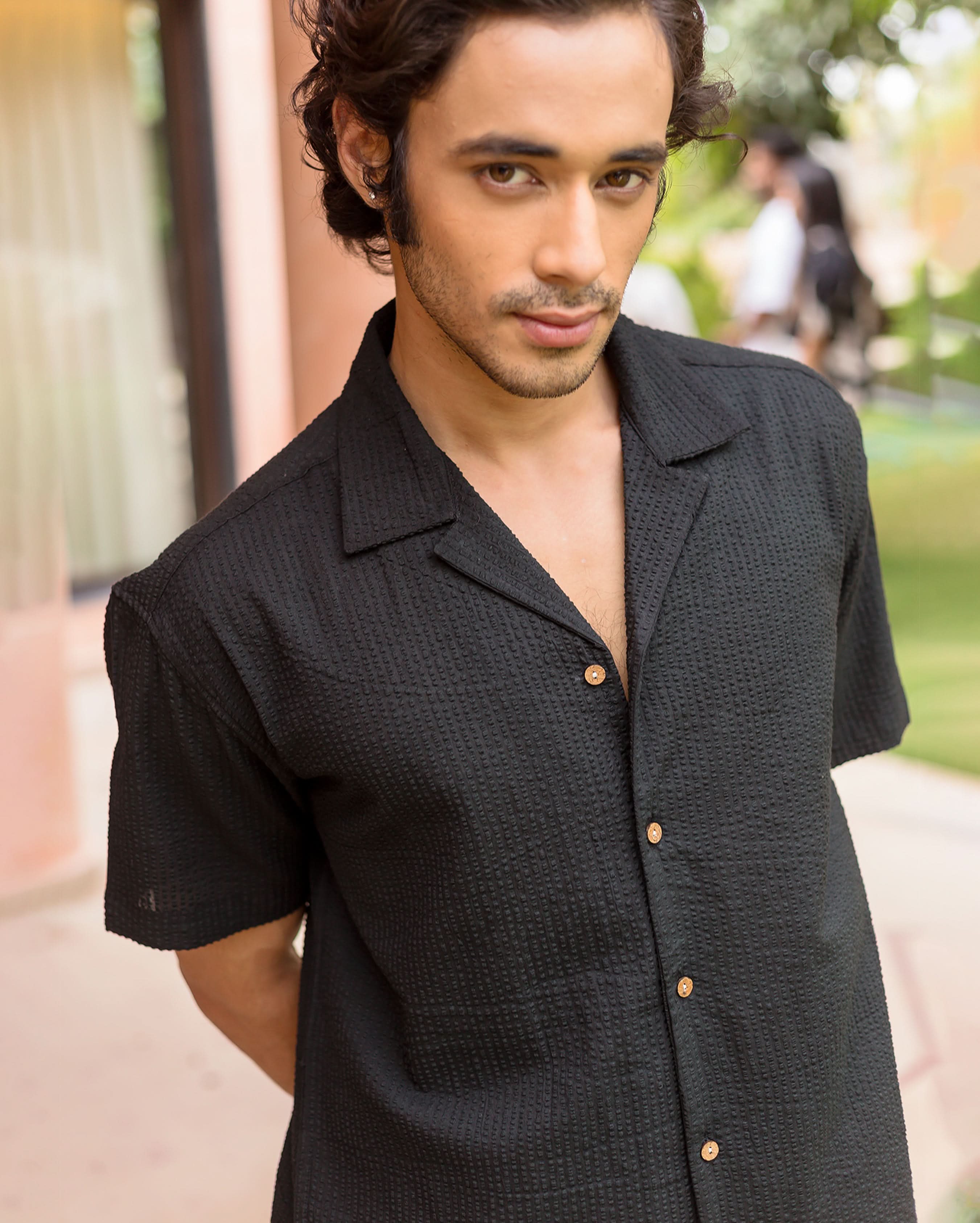 Cole Black Dobby Stripes Solid Shirt - Image 2