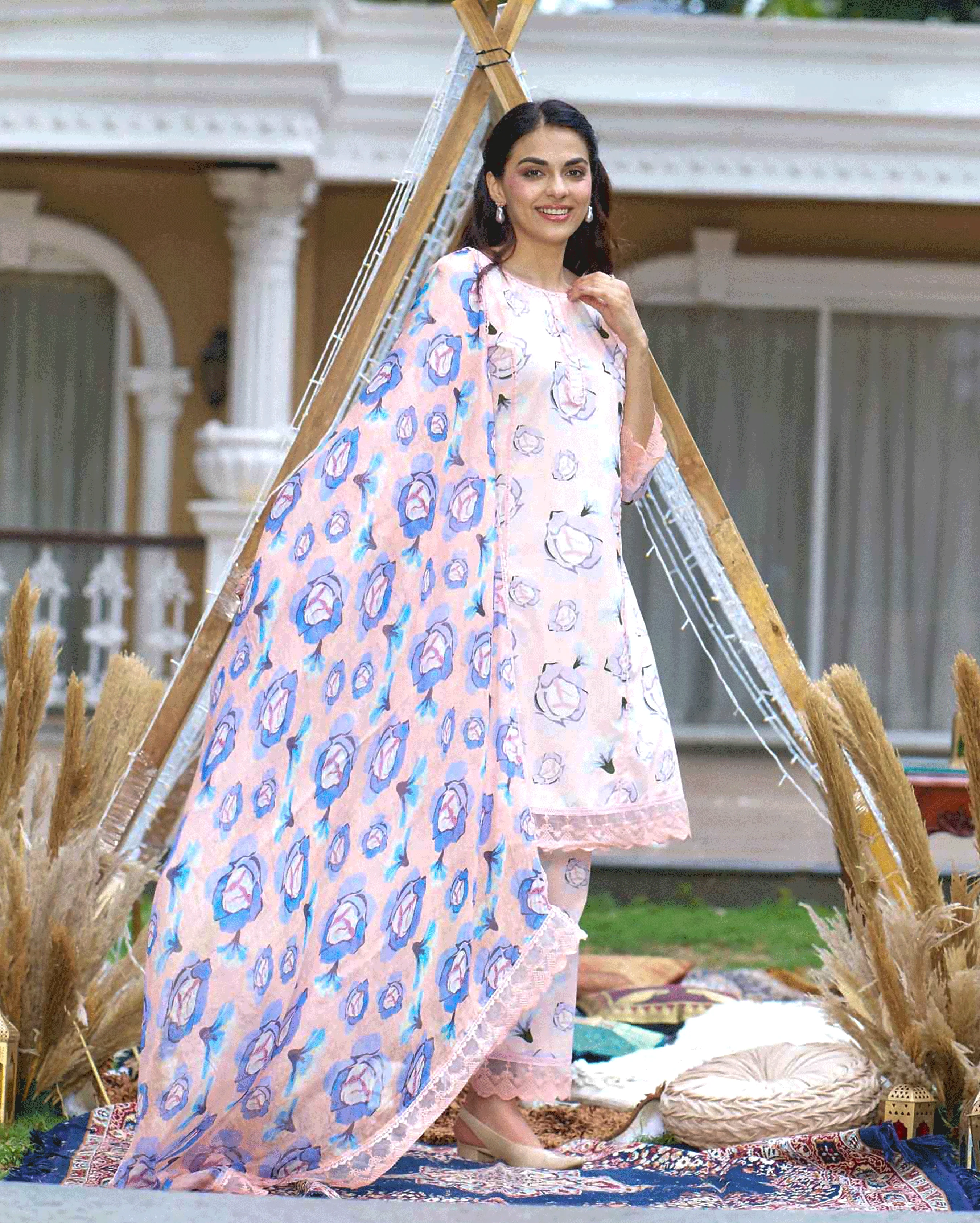 Coneflower Peach Printed Cotton Suit Set - Image 2