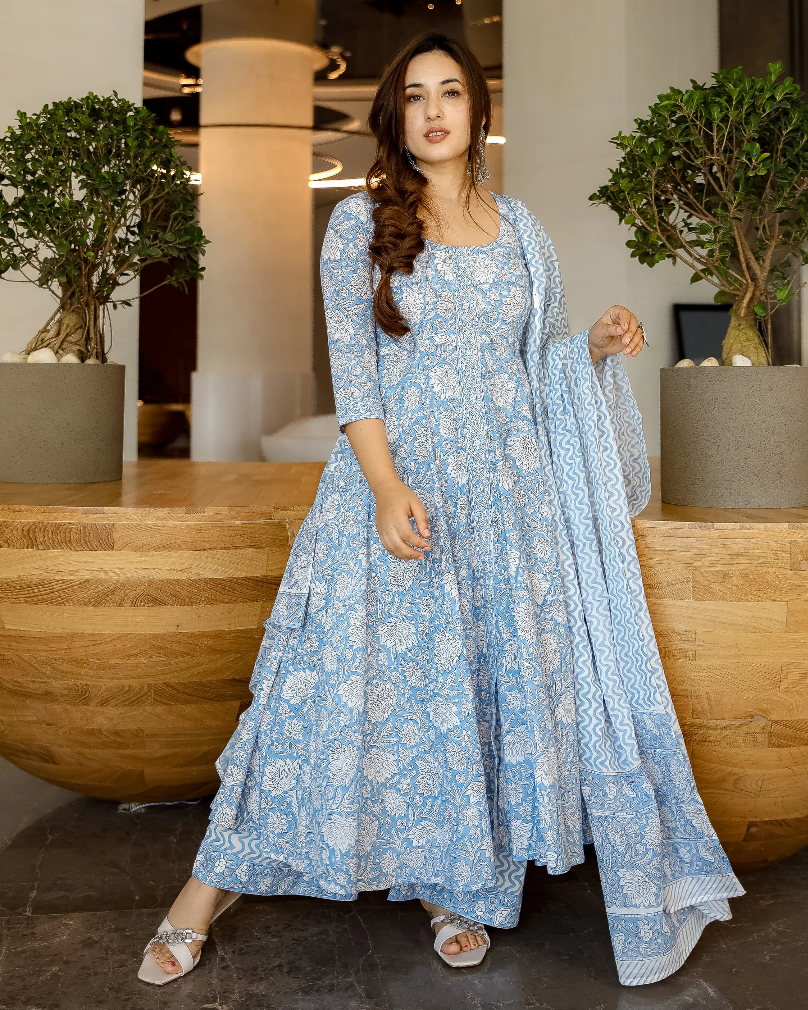 Cornflower Blue Handblock Suit Set - Image 3