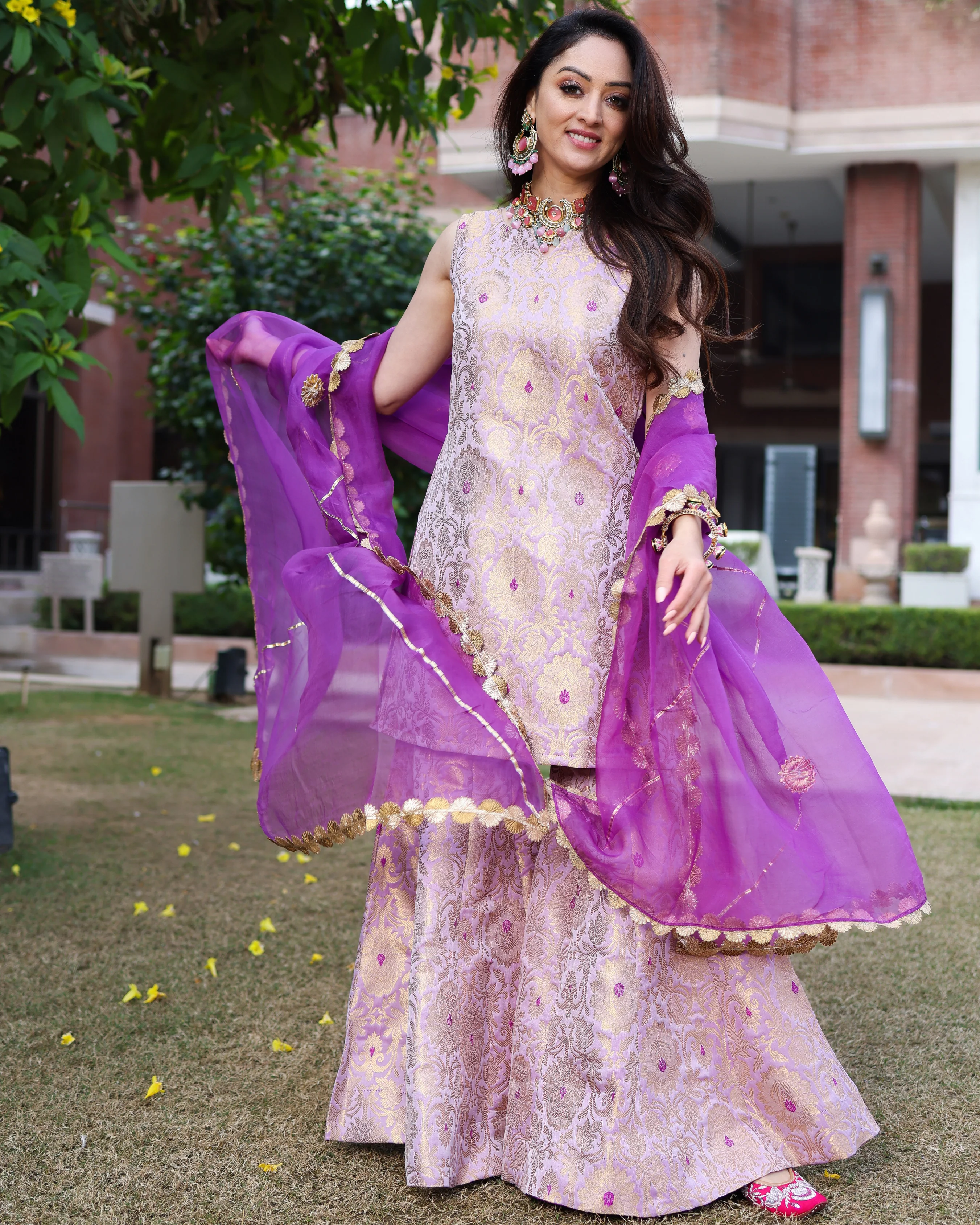 Crushed Purple Brocade Sharara Set - Image 3