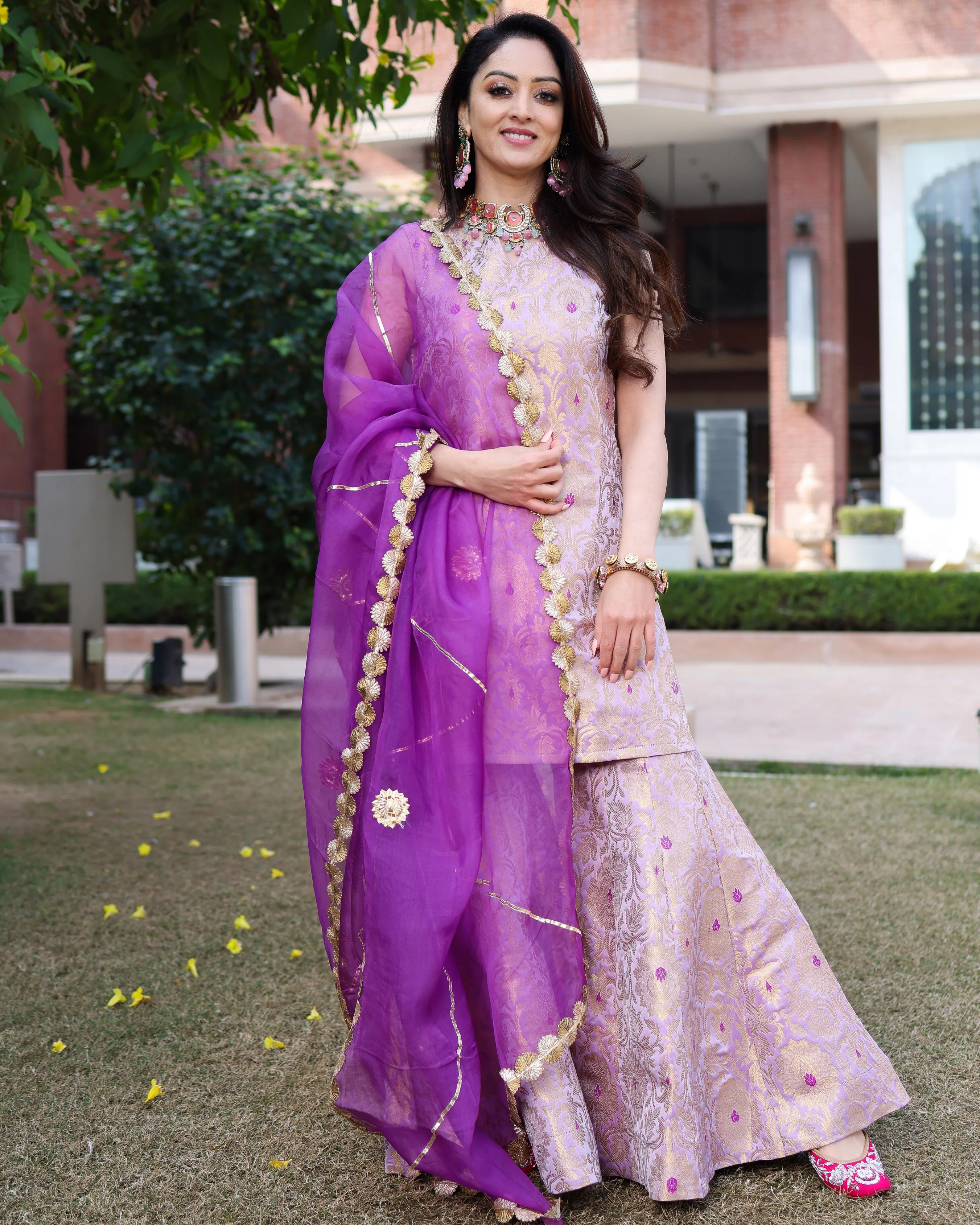 Crushed Purple Brocade Sharara Set - Image 4