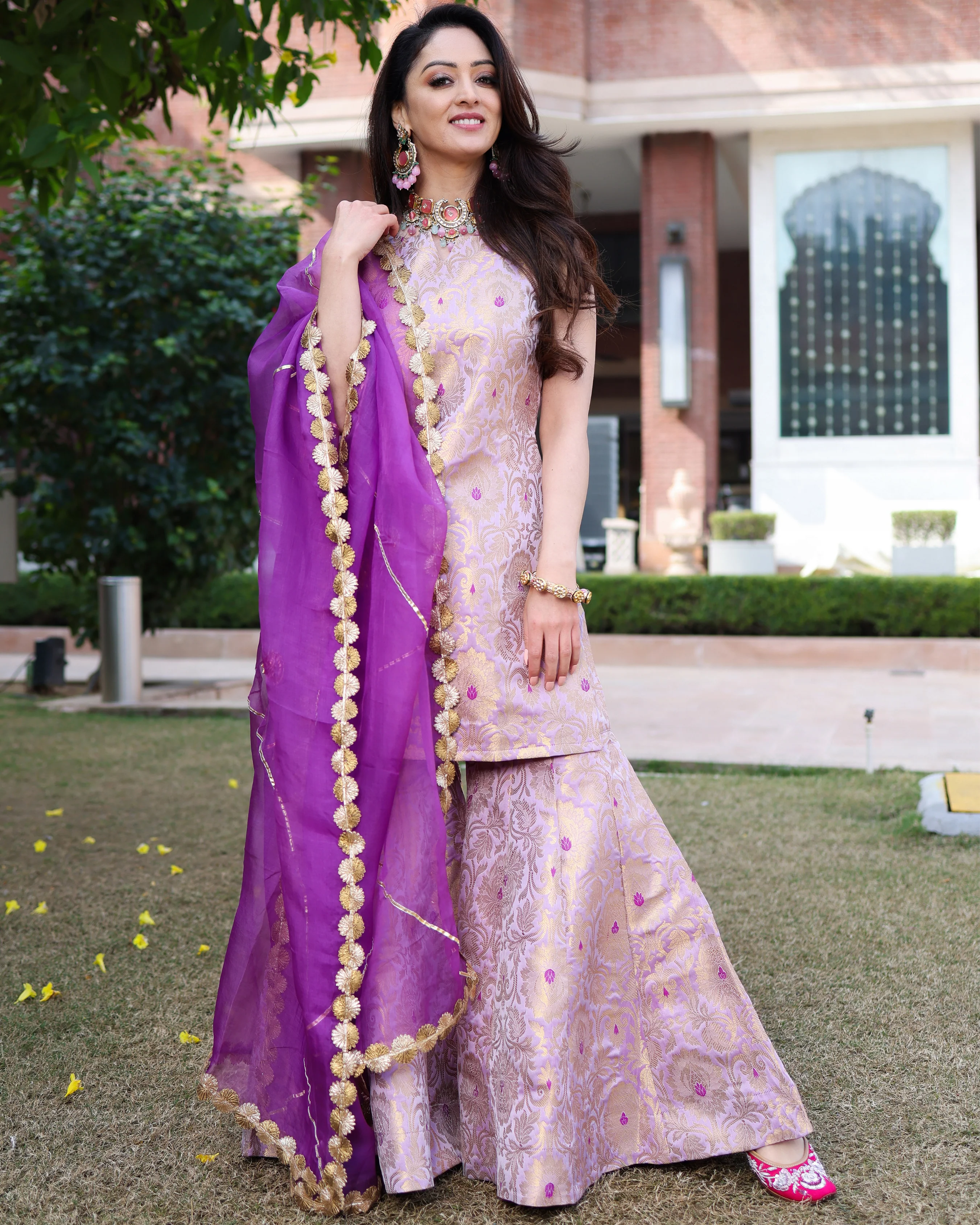 Crushed Purple Brocade Sharara Set - Image 5